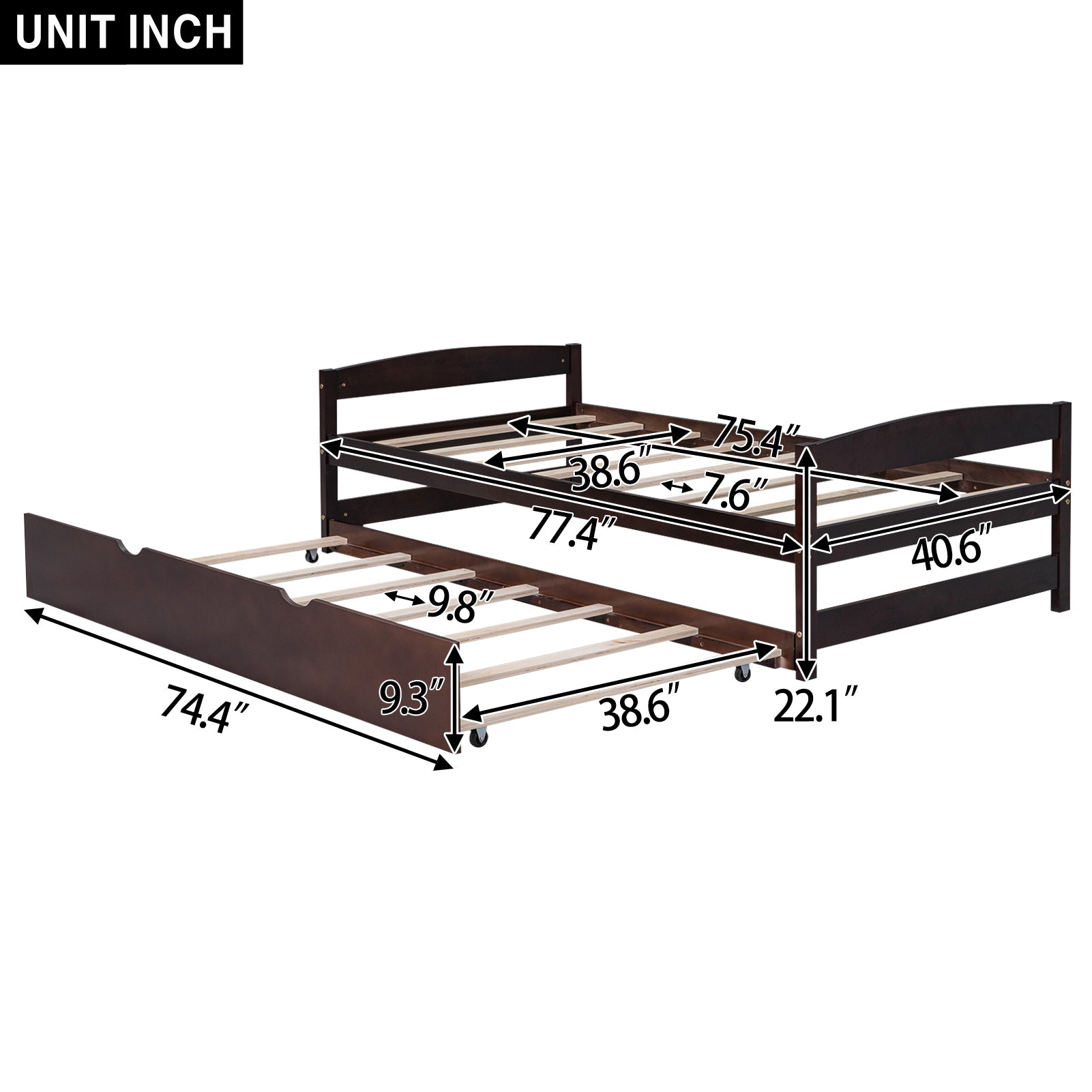 Twin Size Platform Bed with Twin Size Trundle, Espresso - Atlantic Fine Furniture Melbourne FL
