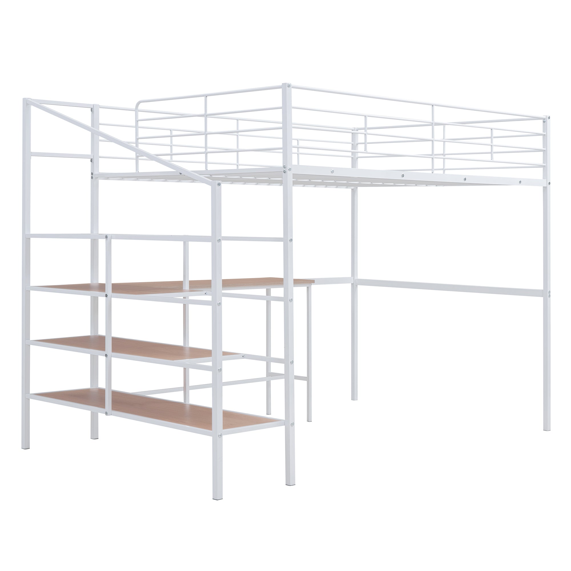 Full Size Metal Loft Bed with Desk and Lateral Storage Ladder, White - Atlantic Fine Furniture Melbourne FL