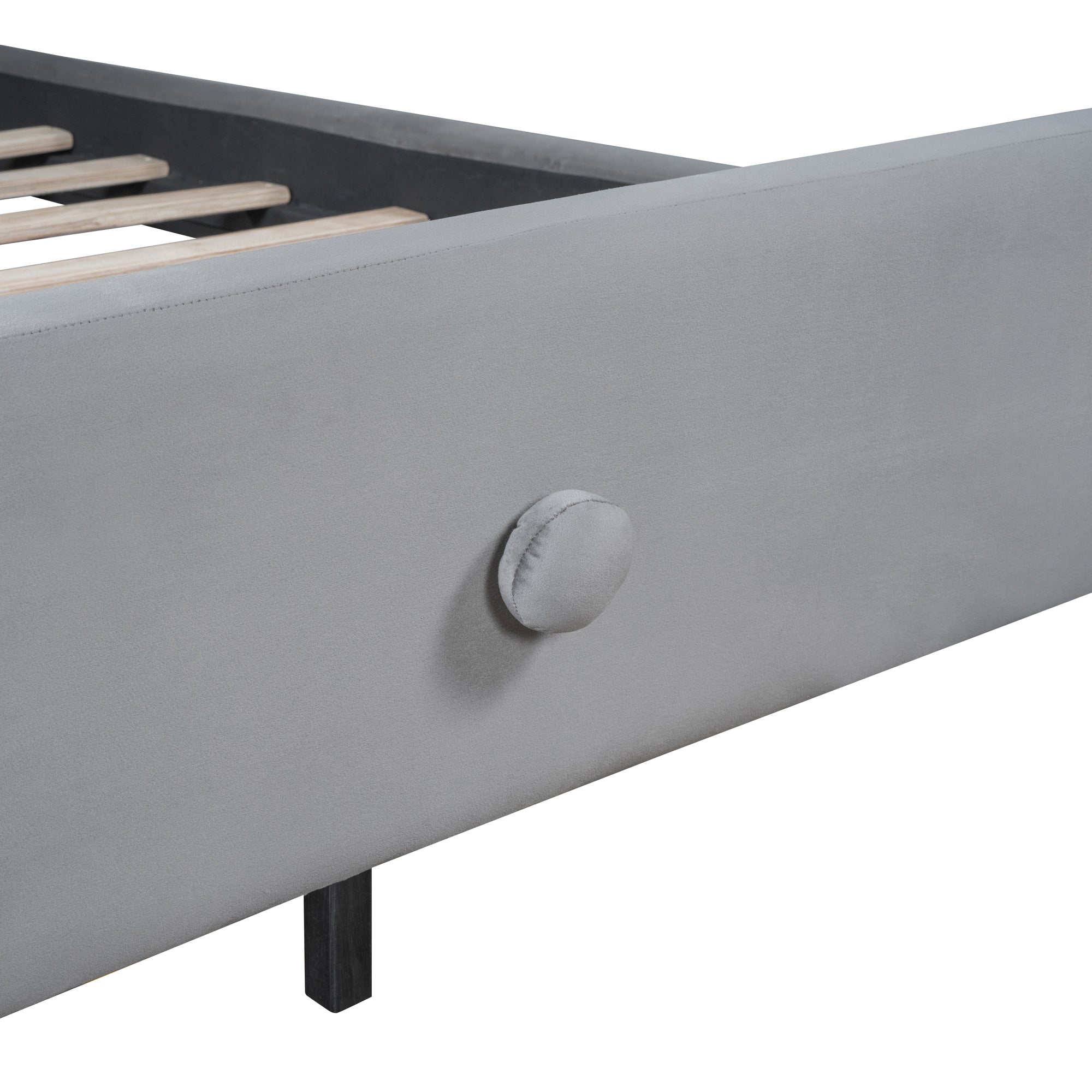 Full Size Upholstered Platform Bed with Koala-Shaped Headboard, Gray - Atlantic Fine Furniture Melbourne FL