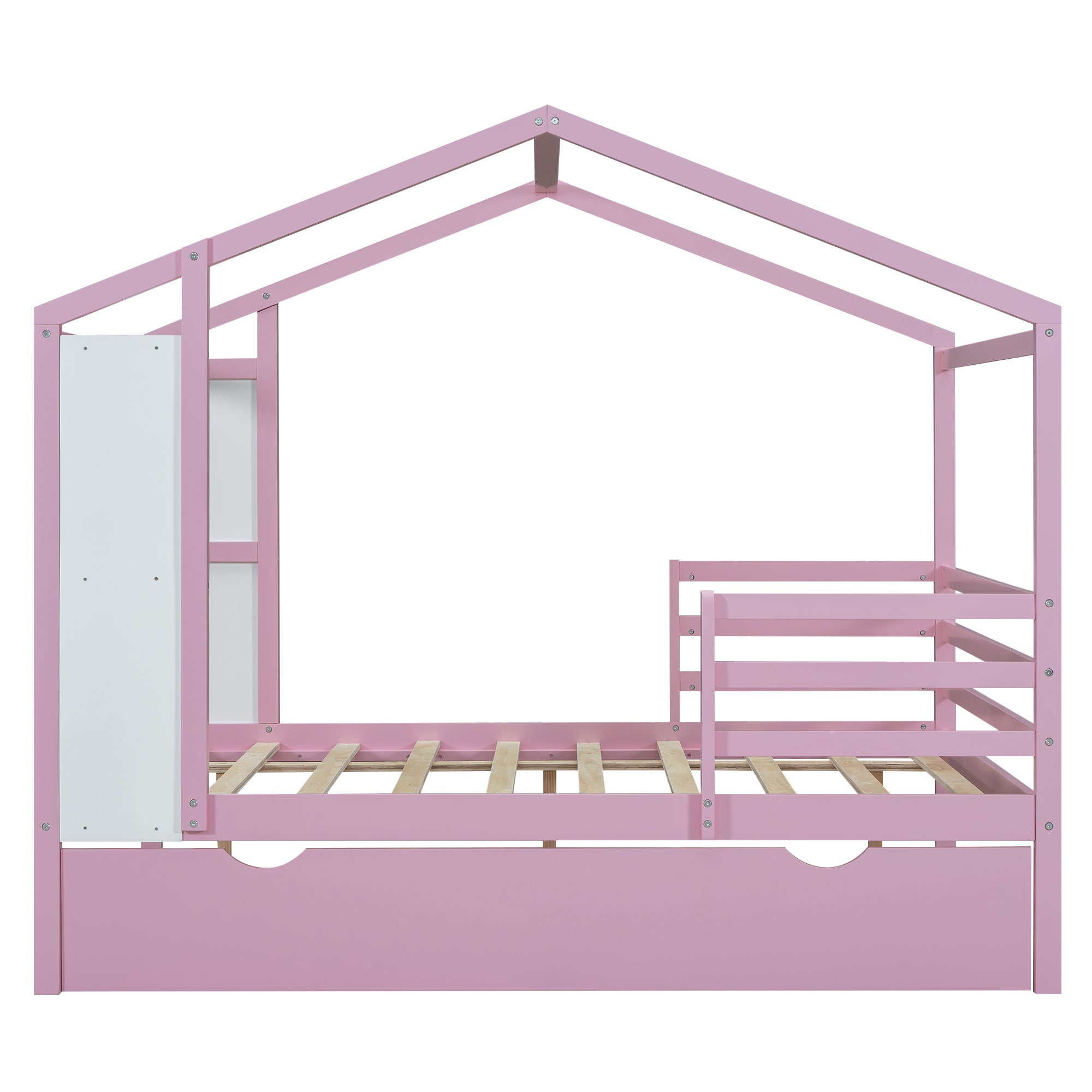 Full Size Wood House Bed with Fence and Writing Board, Pink - Atlantic Fine Furniture Melbourne FL