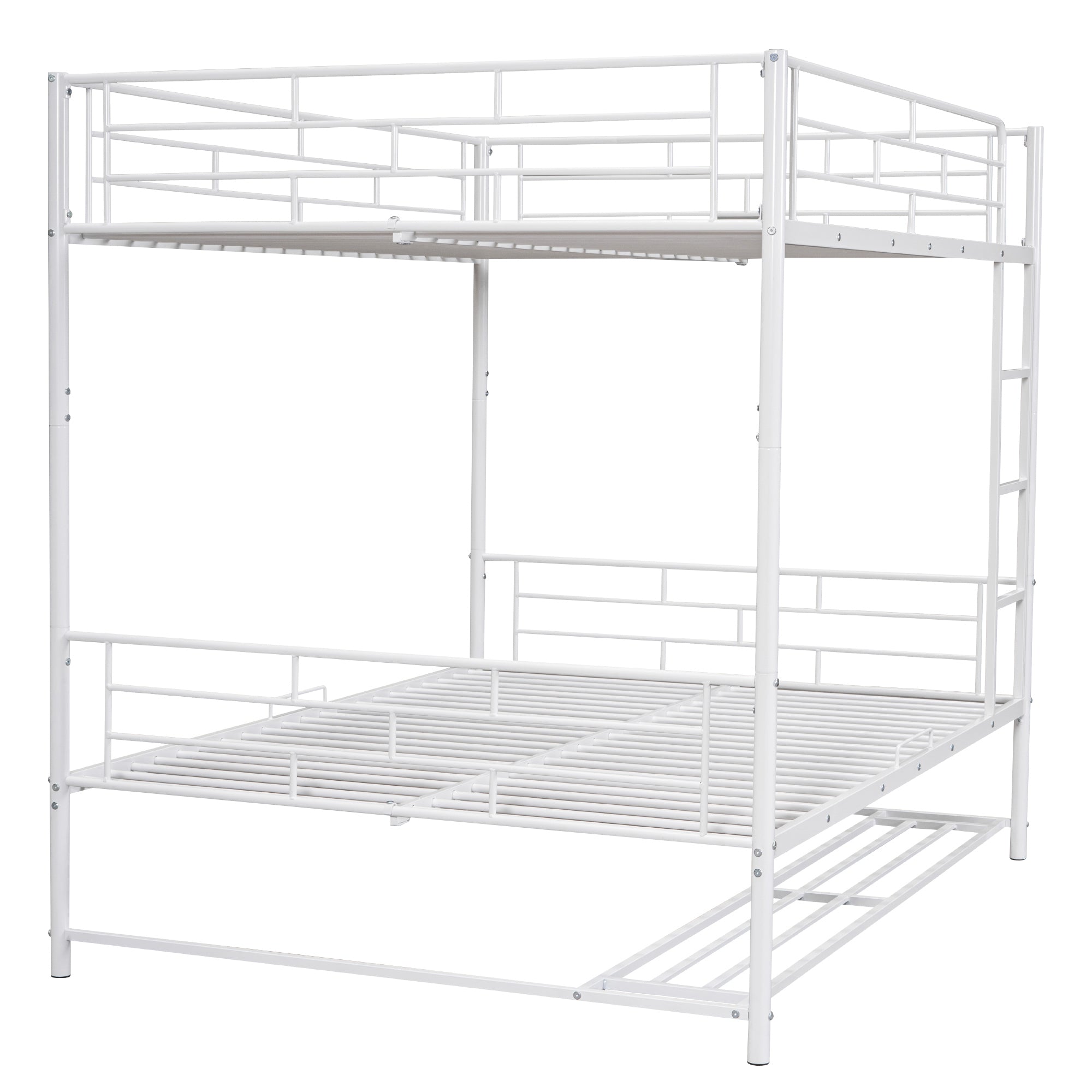 Full Over Full Metal Bunk Bed with Shelf and Guardrails, White - Atlantic Fine Furniture Melbourne FL