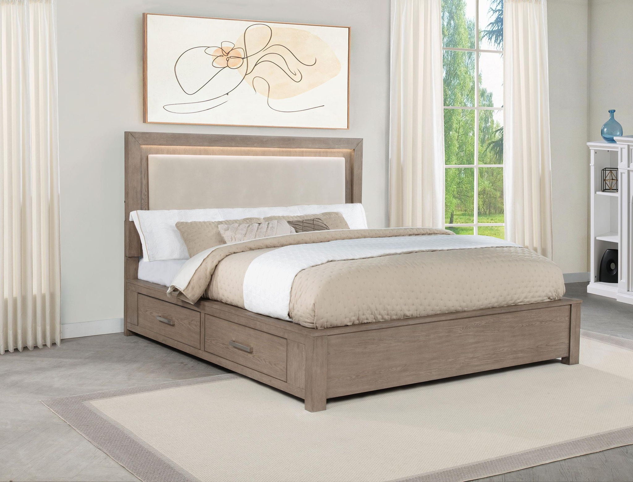 Kenora 56-inch Eastern King LED Storage Bed Barley Brown