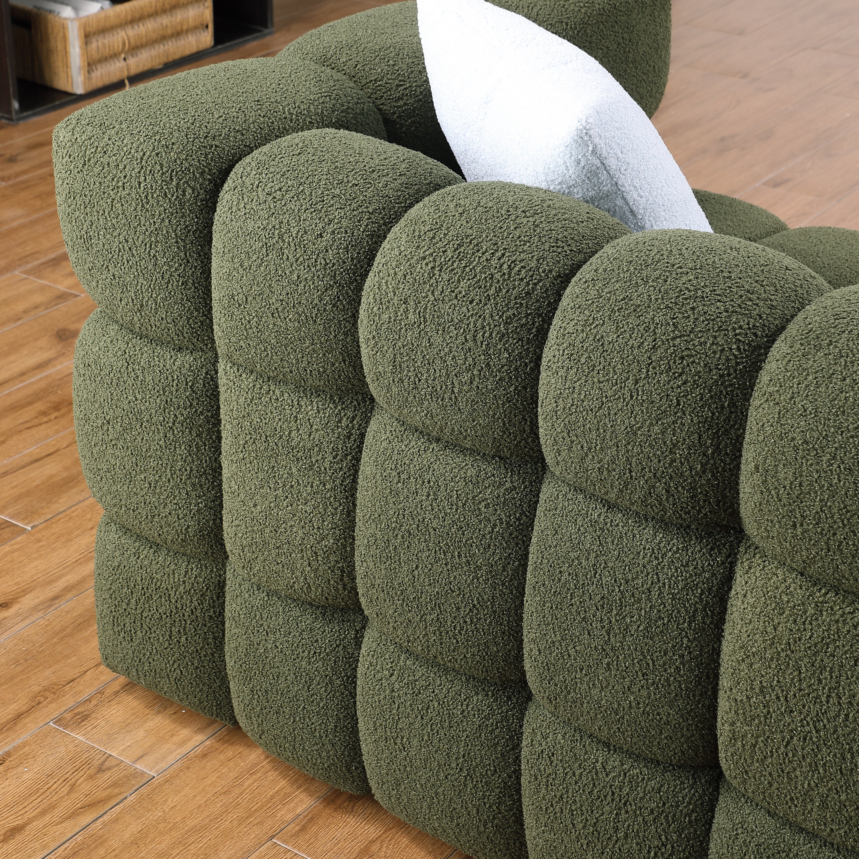 84.3 length ,35.83" deepth ,human body structure for USA people, marshmallow sofa,boucle sofa ,3 seater, OLIVE GREEN BOUCLE