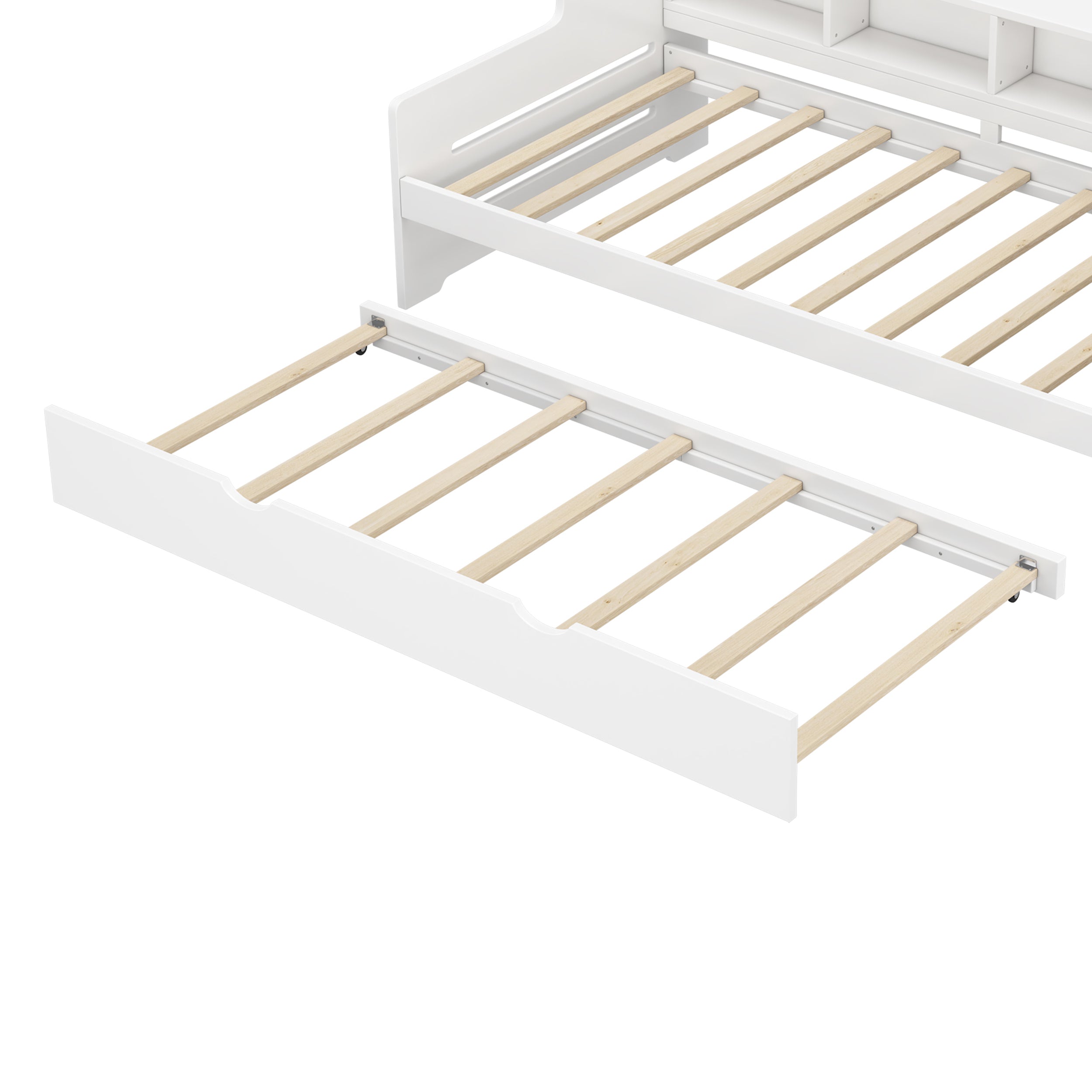 Twin Size Wooden Day Bed with Trundle for Guest Room, Small Bedroom, Study Room, White - Atlantic Fine Furniture Melbourne FL
