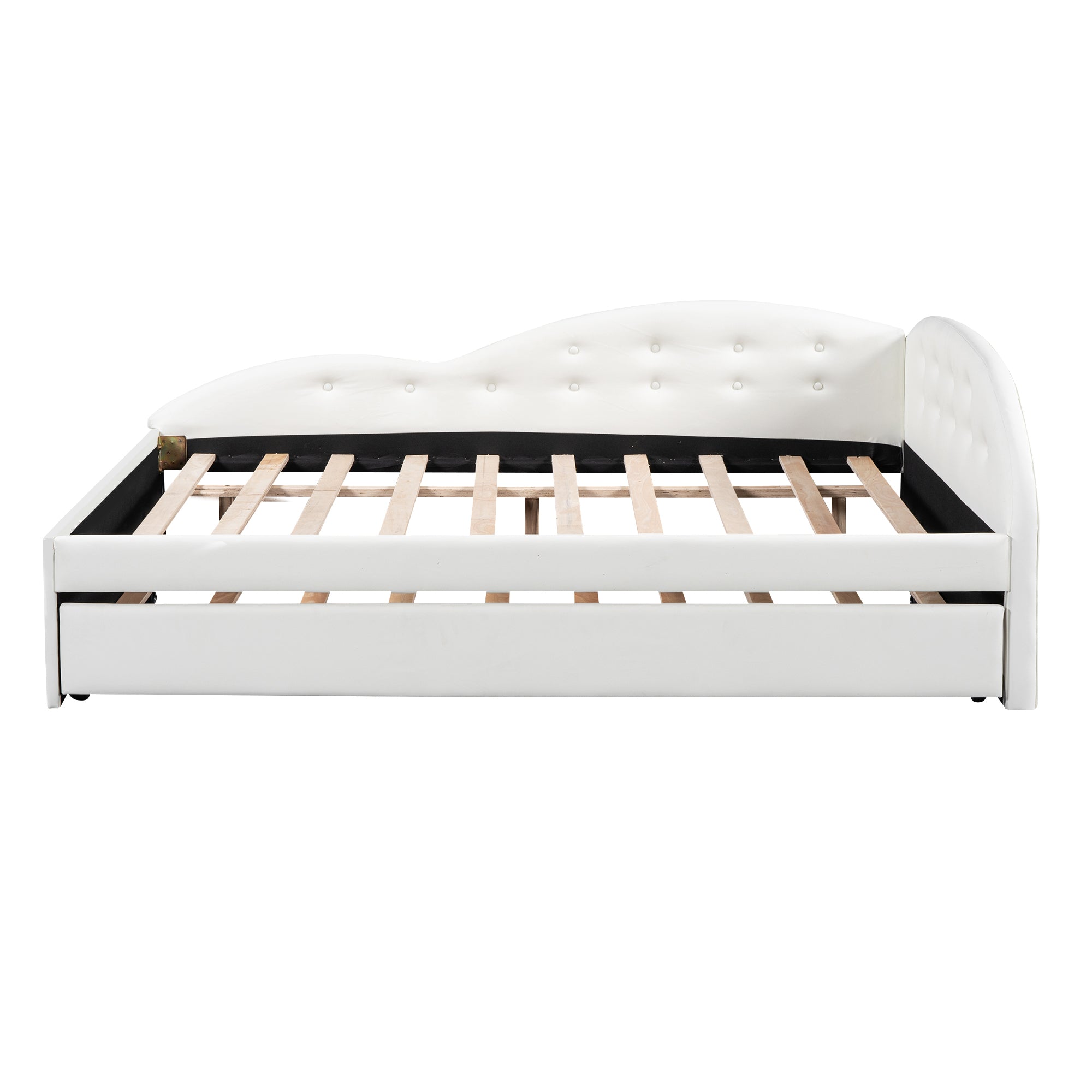 Full Size PU Upholstered Tufted Daybed with Trundle and Cloud Shaped Guardrail, White - Atlantic Fine Furniture Melbourne FL