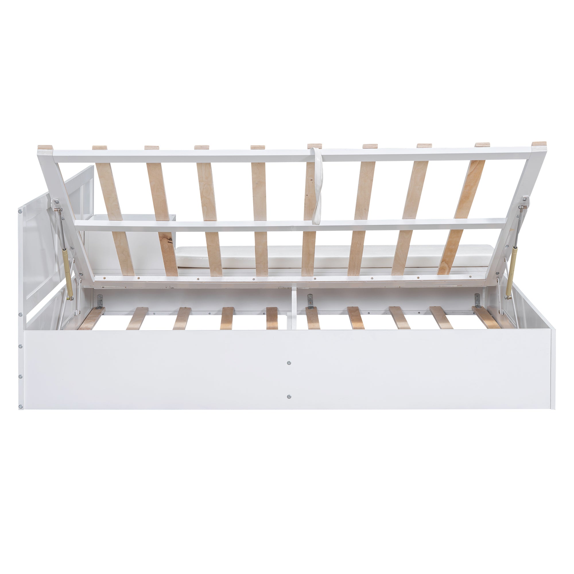 Full Size Wood Storage Hydraulic Platform Bed with Twin Size Trundle, Side Table and Lounge, White - Atlantic Fine Furniture Melbourne FL