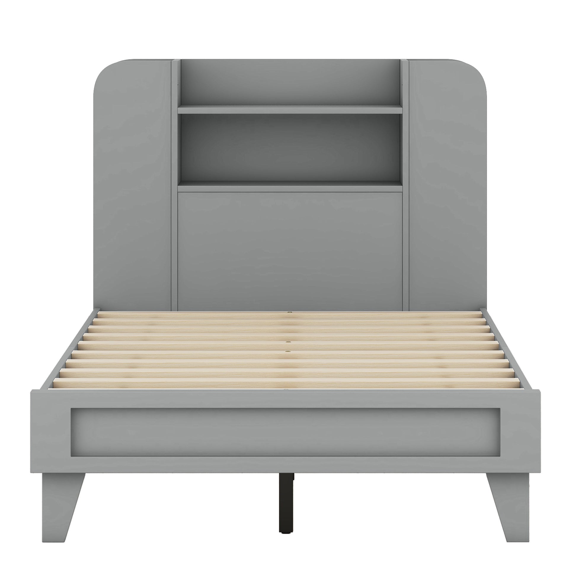 Twin Size Platform Bed with Storage Headboard,Multiple Storage Shelves on Both Sides,Grey - Atlantic Fine Furniture Melbourne FL