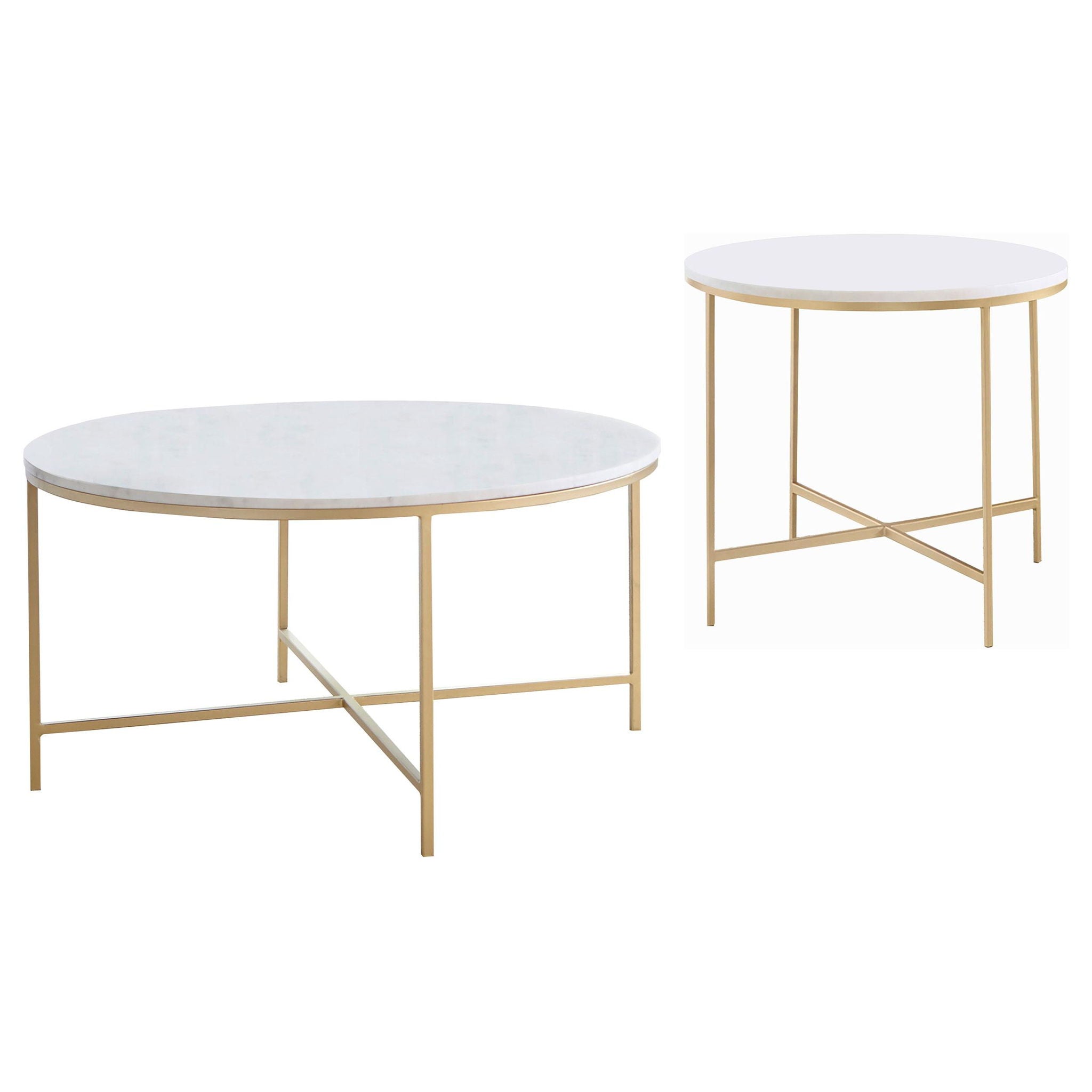 Ellison 2-piece Round Marble Coffee and End Table Set White - Atlantic Fine Furniture Melbourne FL