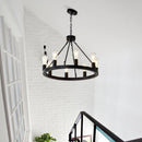 6 Light (No Bulbs) Wagon Wheel Chandelier Farmhouse Modern Small Round Chandelier For Living Room Kitchen Island Foyer Hallway Entryway Bedroom Dining Room Light Fixture Ceiling Hanging - Matte Black