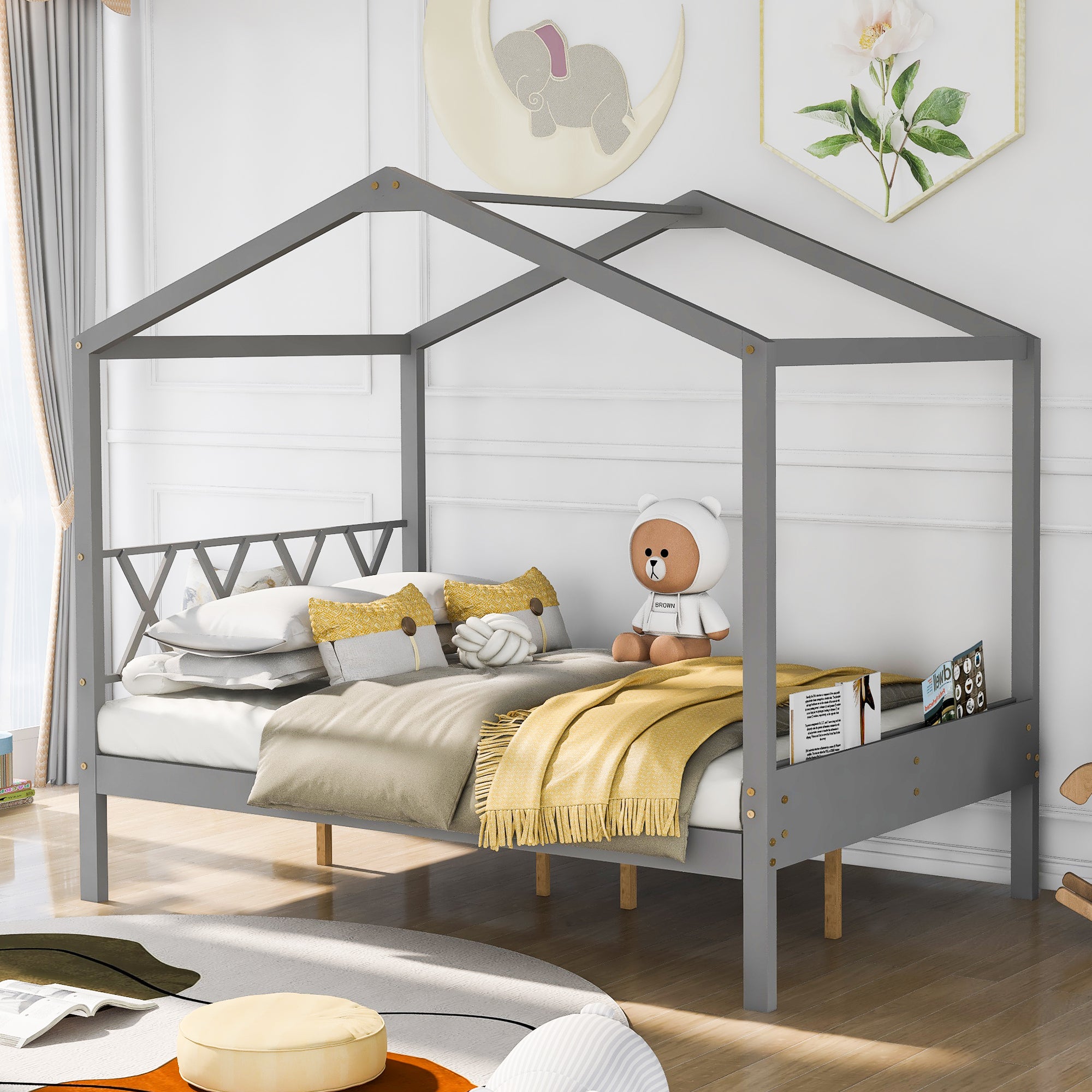 Full Size Wood House Bed with Storage Space, Gray (OLD SKU :LP000002AAE) - Atlantic Fine Furniture Melbourne FL