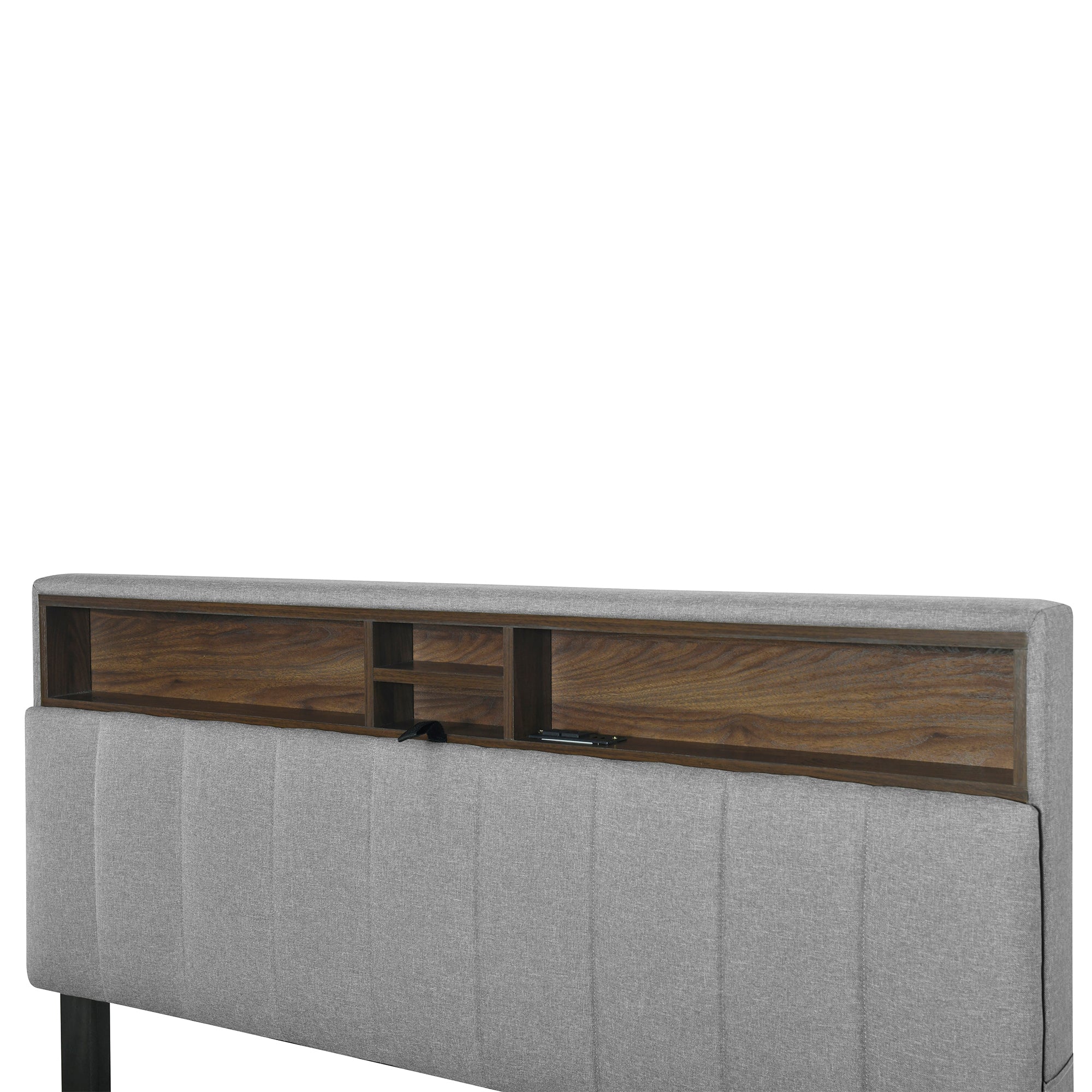 Queen size Upholstered Platform Bed with Storage Headboard, Twin XL Size Trundle & 2 drawers and a set of Sockets & USB Ports, Linen Fabric, Gray - Atlantic Fine Furniture Melbourne FL
