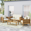 Acacia Wood Loveseat And Coffee Table Set With Cushions