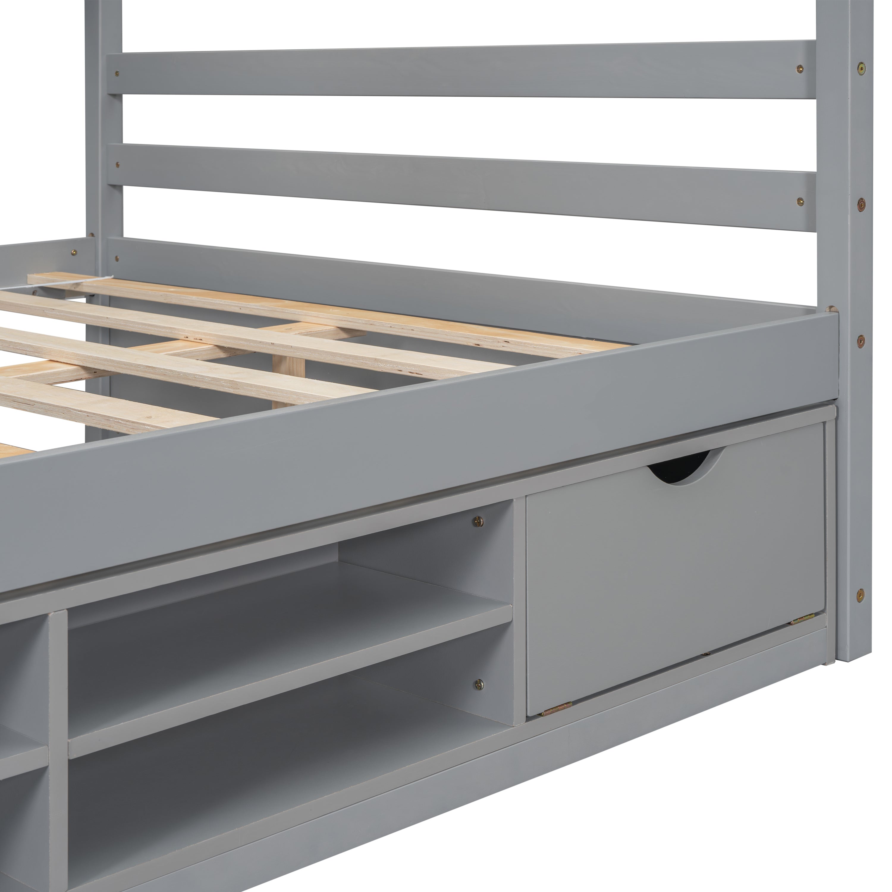 Full House Bed with Roof Frame, Bedside-shelves, Under Bed Storage Unit,Grey - Atlantic Fine Furniture Melbourne FL