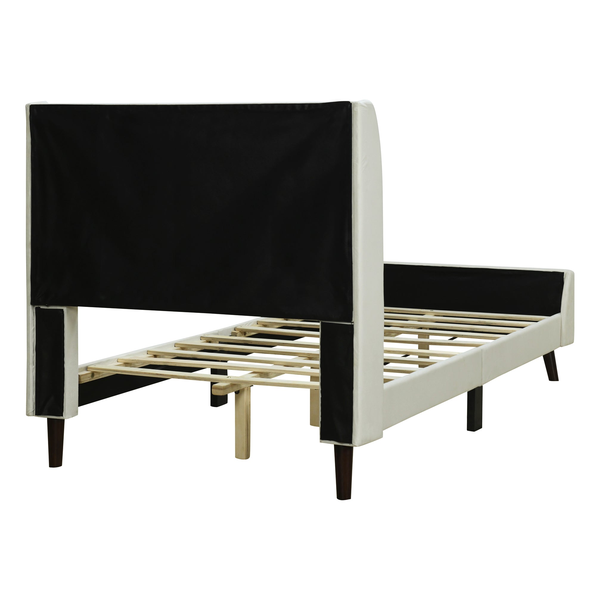Twin Size Upholstered Platform Bed, Velvet, Beige - Atlantic Fine Furniture Melbourne FL