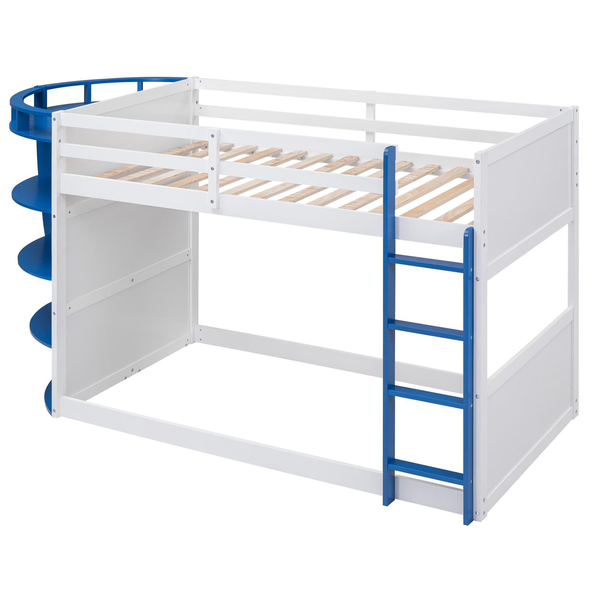 Twin over Twin Boat-Like Shape Bunk Bed with Storage Shelves, White+Blue - Atlantic Fine Furniture Melbourne FL