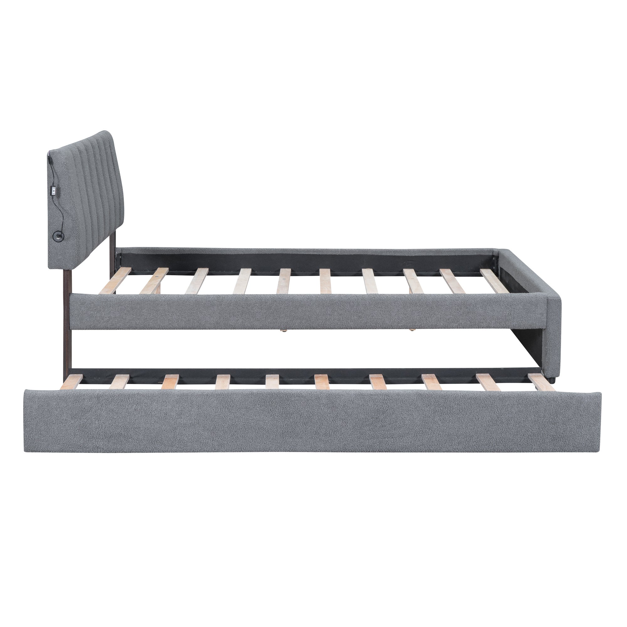 Teddy Fleece Full Size Upholstered Platform Bed with Trundle, Gray - Atlantic Fine Furniture Melbourne FL