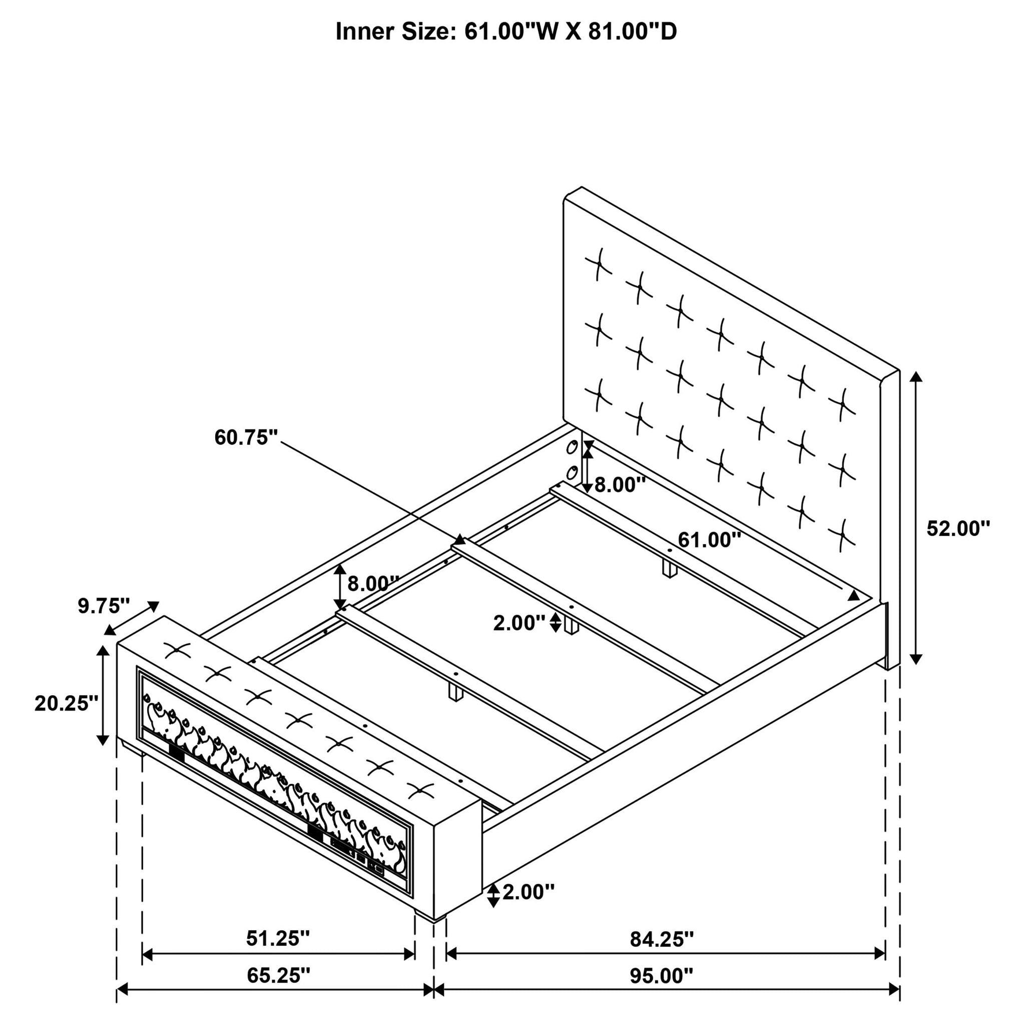 Senna Upholstered Queen Audio Flame Visualizer Bed Brown