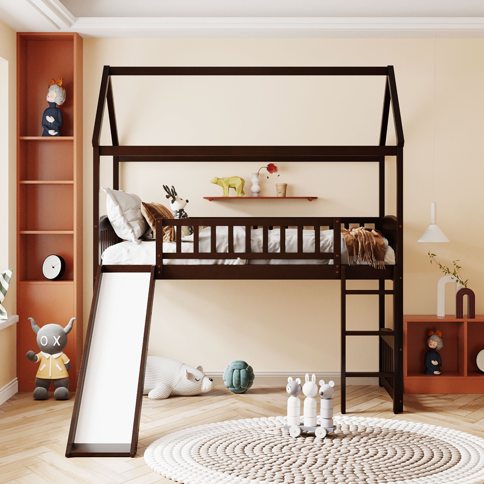 Twin Loft Bed with Slide, House Bed with Slide,Espresso(OLD SKU :LT000212AAP) - Atlantic Fine Furniture Melbourne FL