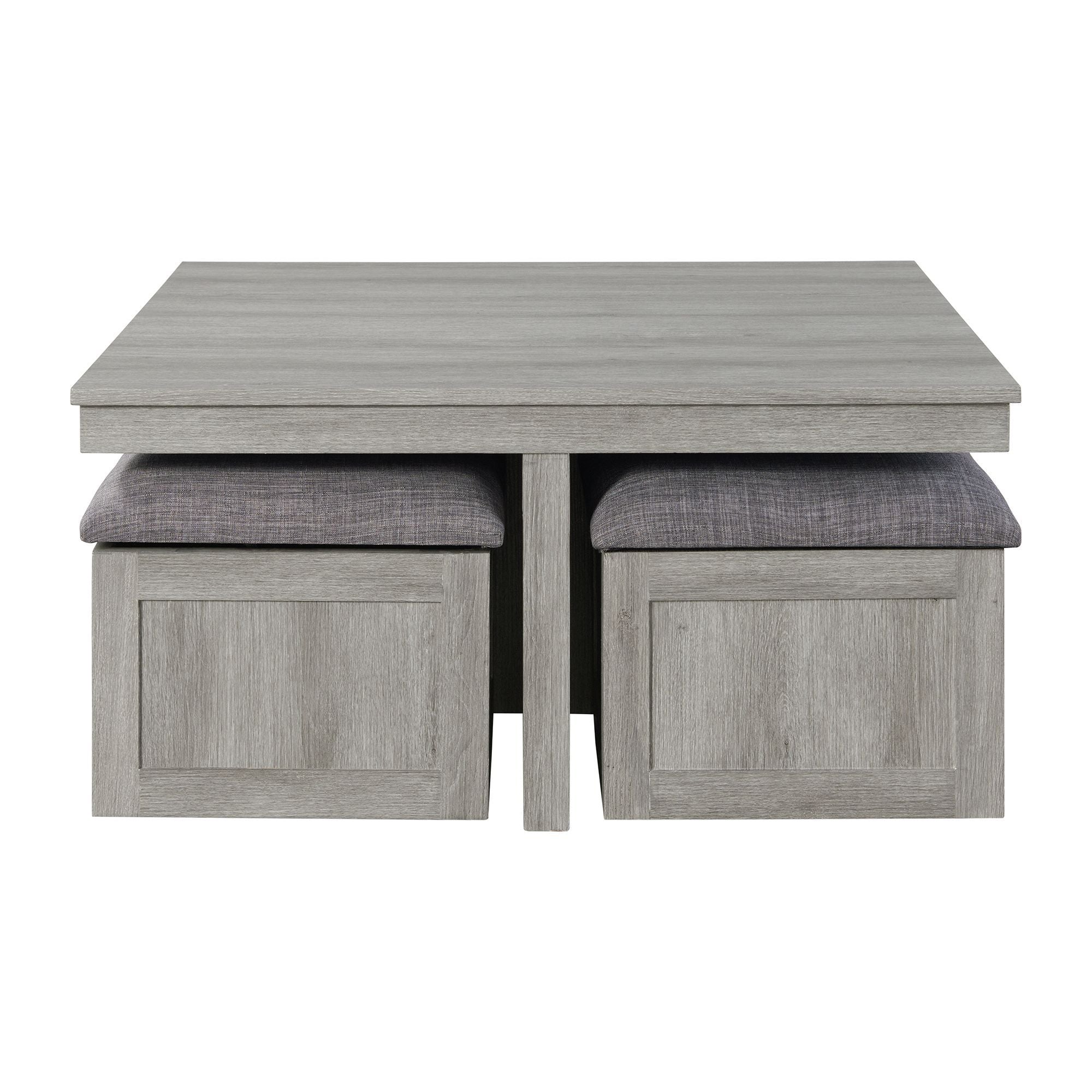 Uster - Coffee Table With Four Storage Stools - Gray