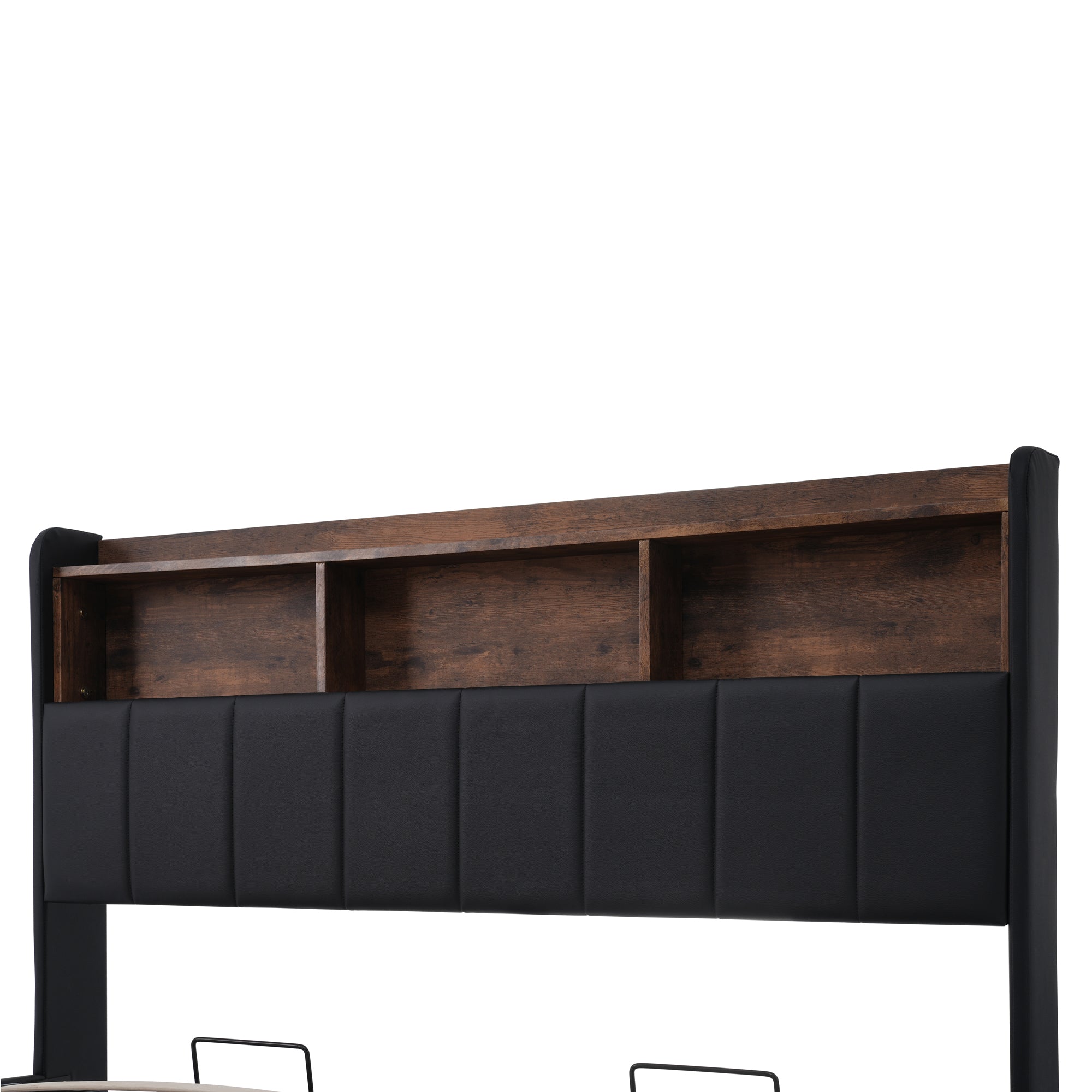 Queen Size Upholstered Platform Bed with Storage Headboard and Hydraulic Storage System, PU Storage Bed with LED Lights and USB charger, Black - Atlantic Fine Furniture Melbourne FL