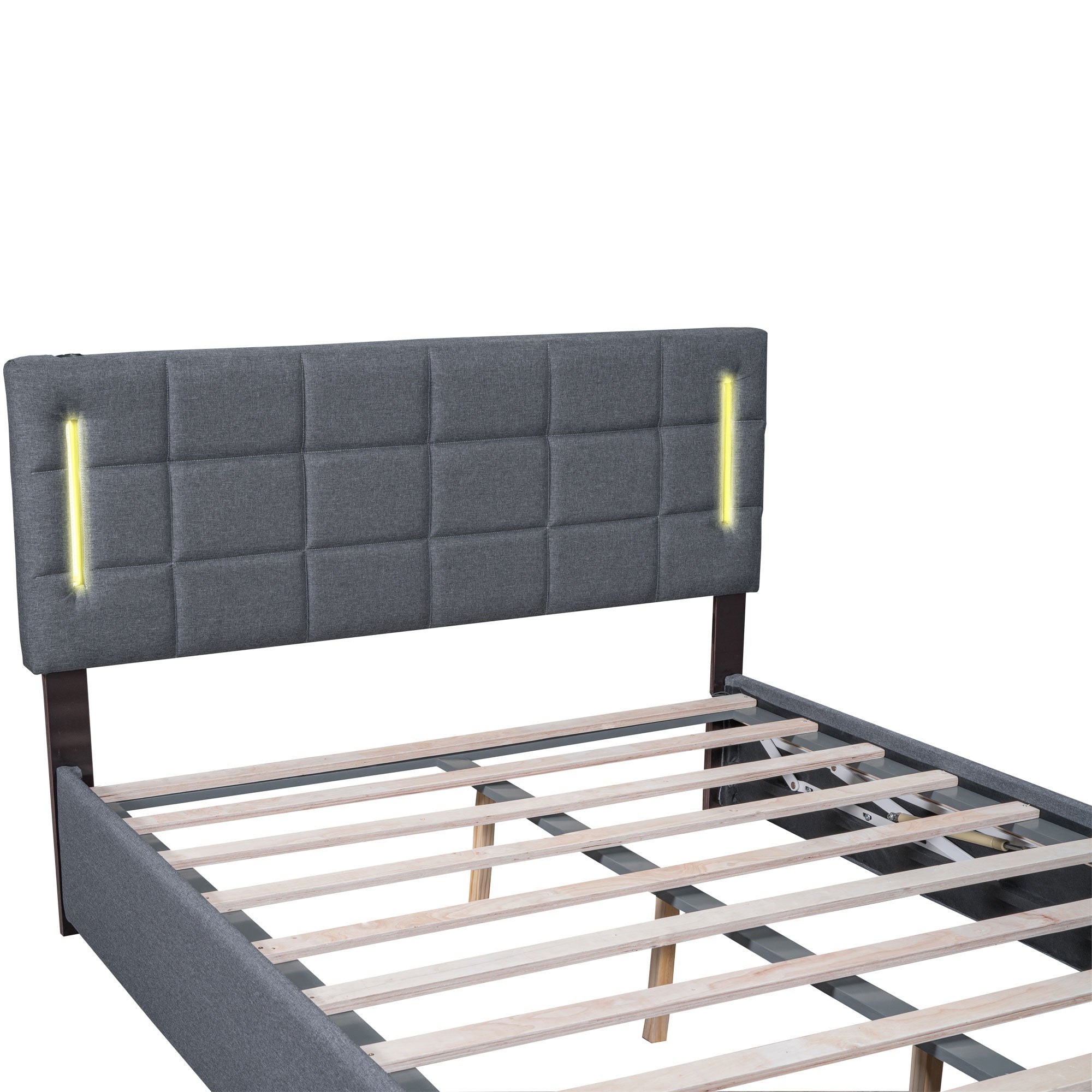 Full Size Upholstered Bed with Hydraulic Storage System and LED Light, Gray - Atlantic Fine Furniture Melbourne FL