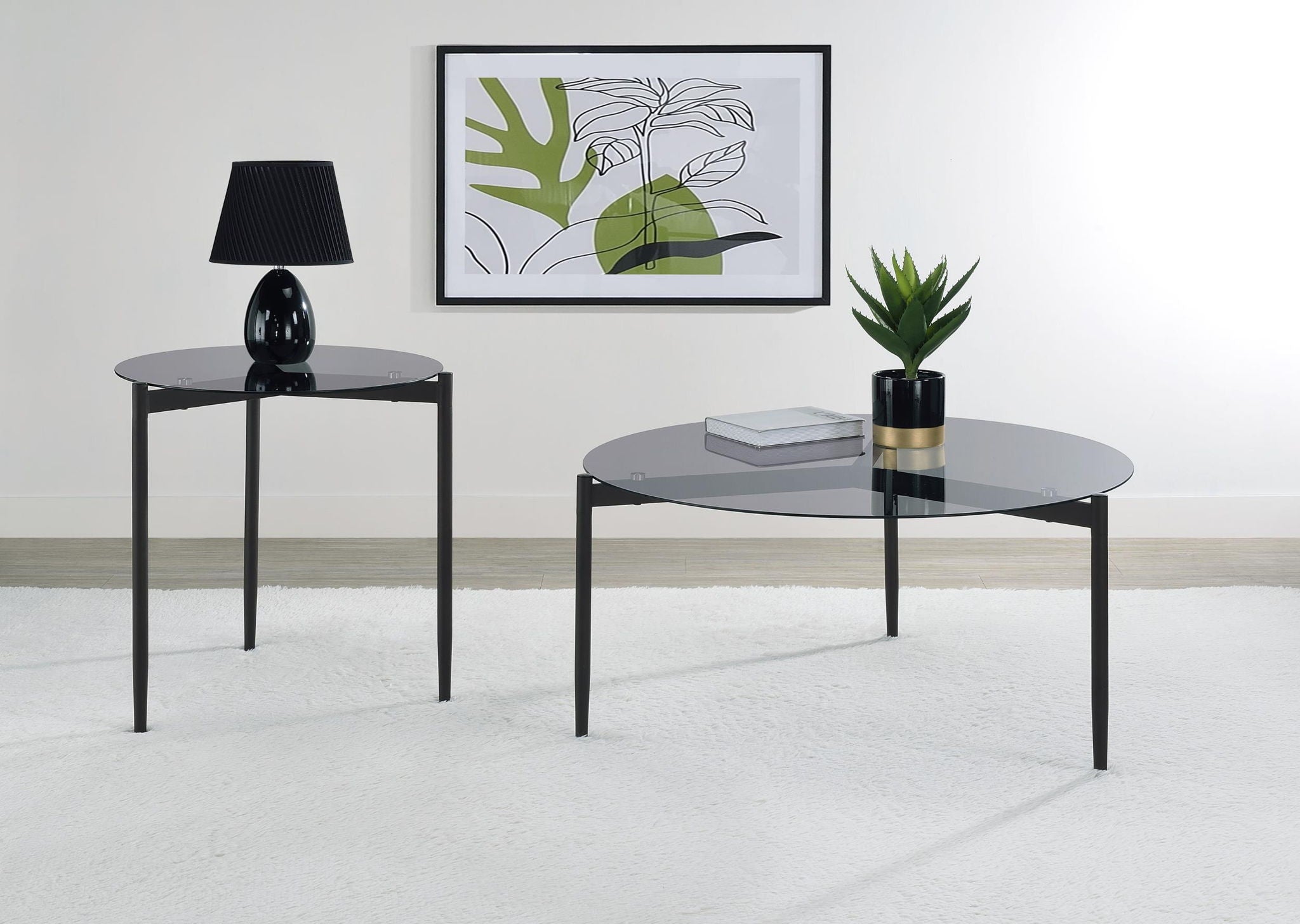 Rosalie Round Smoked Glass Top Coffee Table Grey - Atlantic Fine Furniture Melbourne FL