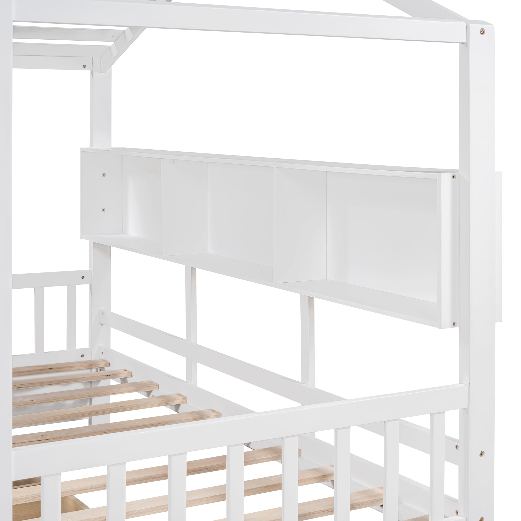 Wooden Twin Size House Bed with 2 Drawers,Kids Bed with Storage Shelf, White - Atlantic Fine Furniture Melbourne FL
