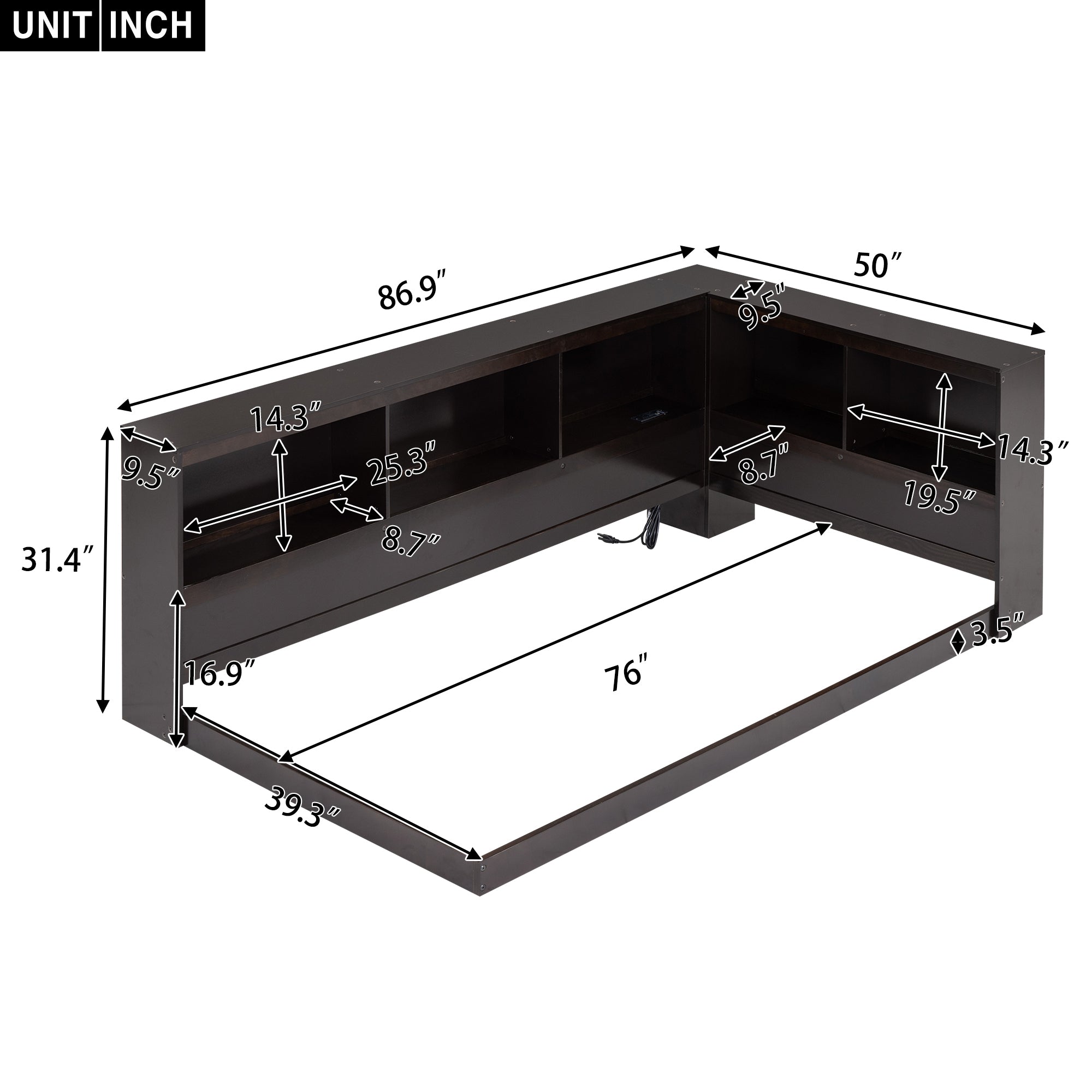 Wood Twin Size Daybed with Storage Cabinets and USB Ports, Espresso - Atlantic Fine Furniture Melbourne FL