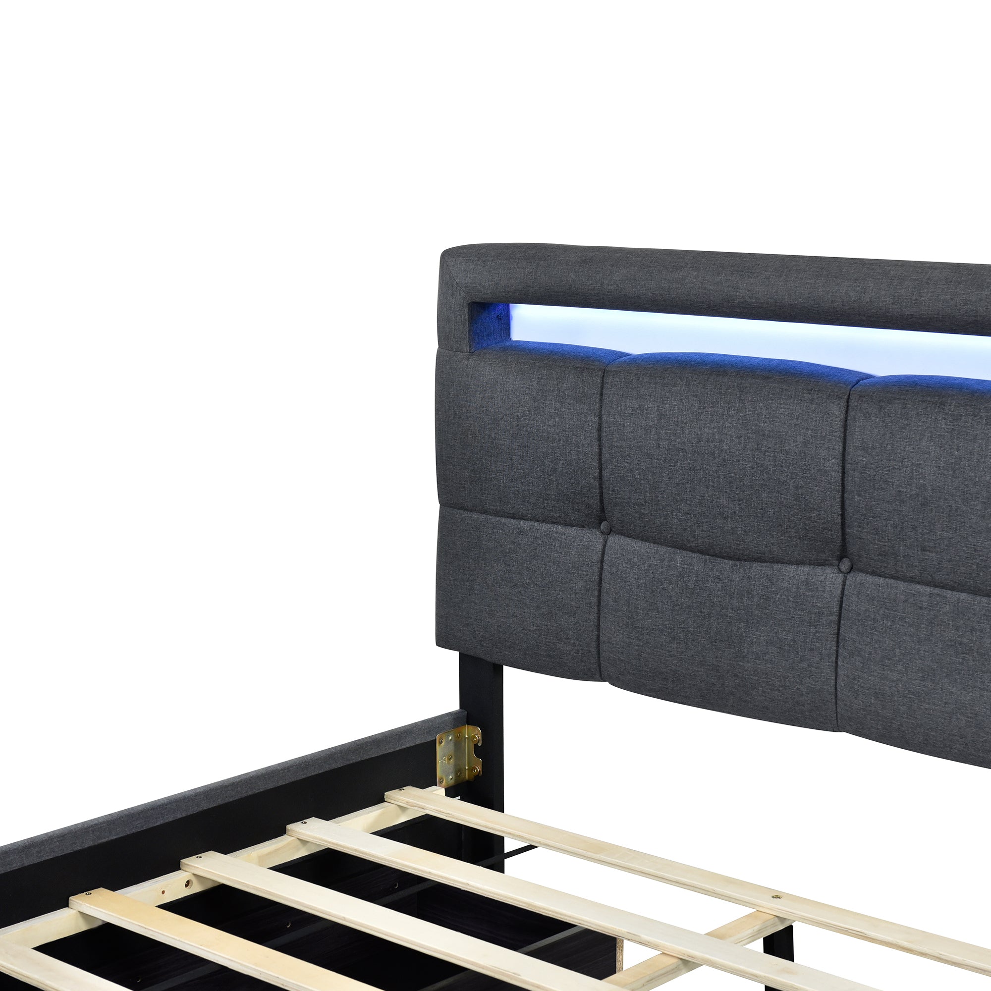 Full Size Upholstered Platform Bed with LED Frame and 4 Drawers, Linen Fabric, Gray - Atlantic Fine Furniture Melbourne FL