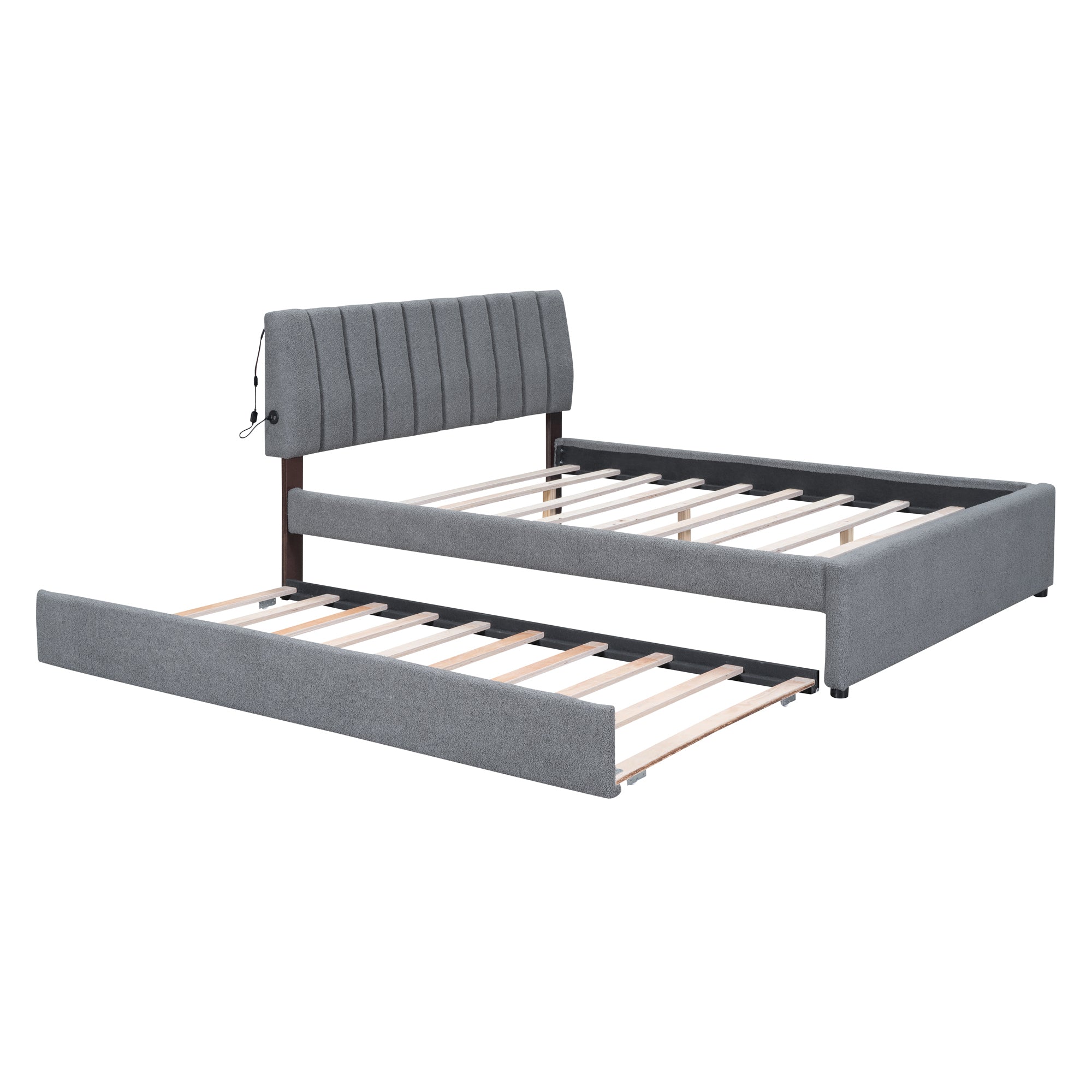 Teddy Fleece Queen Size Upholstered Platform Bed with Trundle, Gray - Atlantic Fine Furniture Melbourne FL