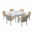 6 Person Outdoor Wooden Dining Set With Umbrella Hole And Removable Cushions For Patio - Gray