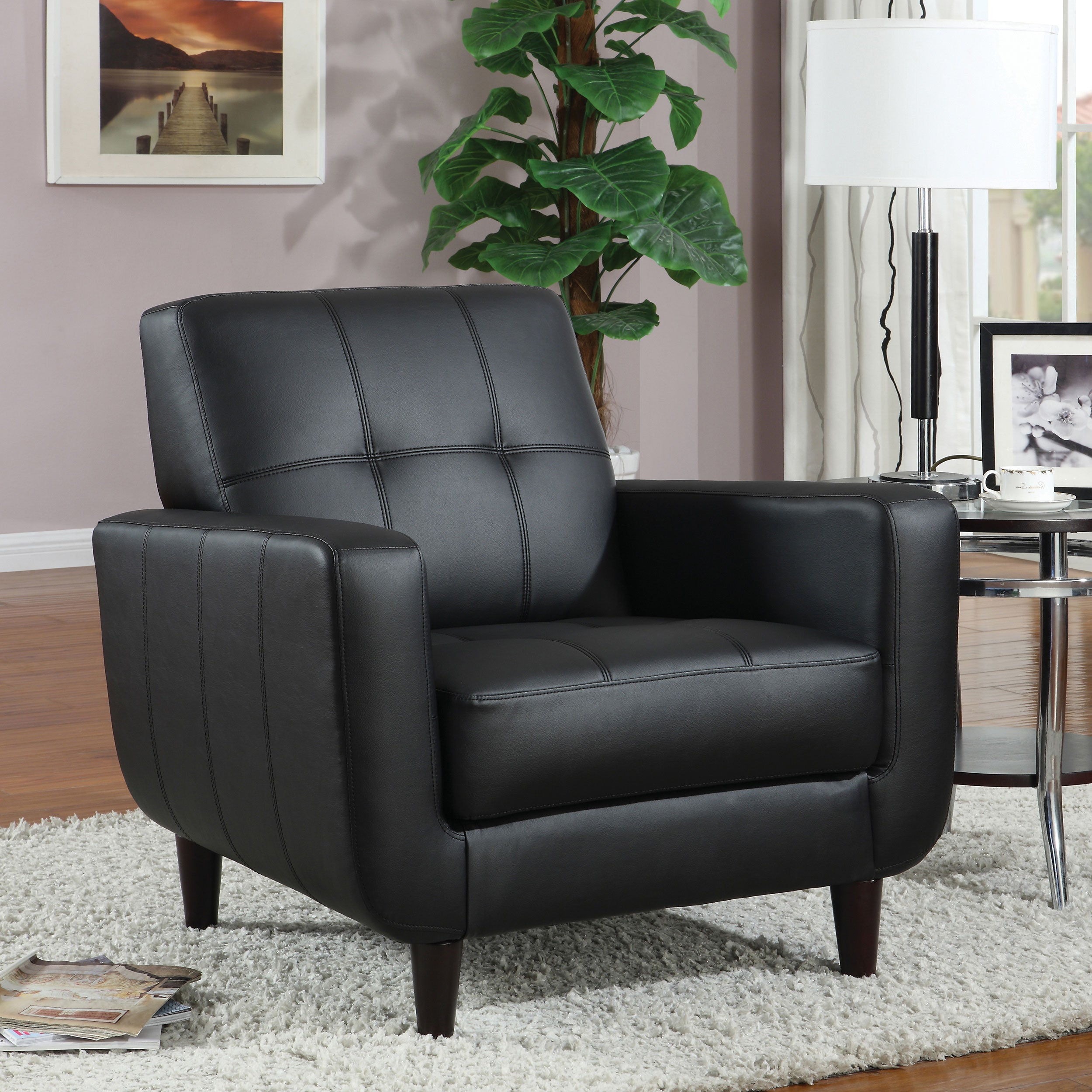 Aaron Upholstered Track Arm Tufted Accent Chair Black — view 2