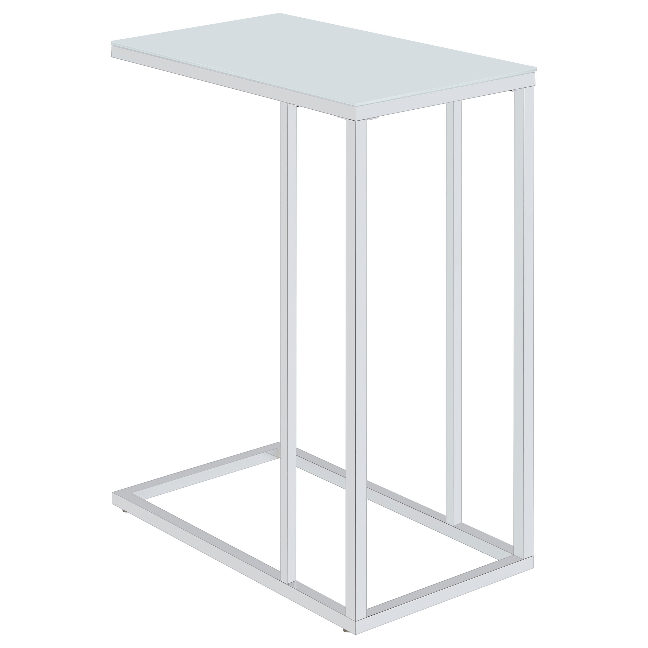 Stella White Glass Top C-Shaped Sofa Side Table Chrome — view 1