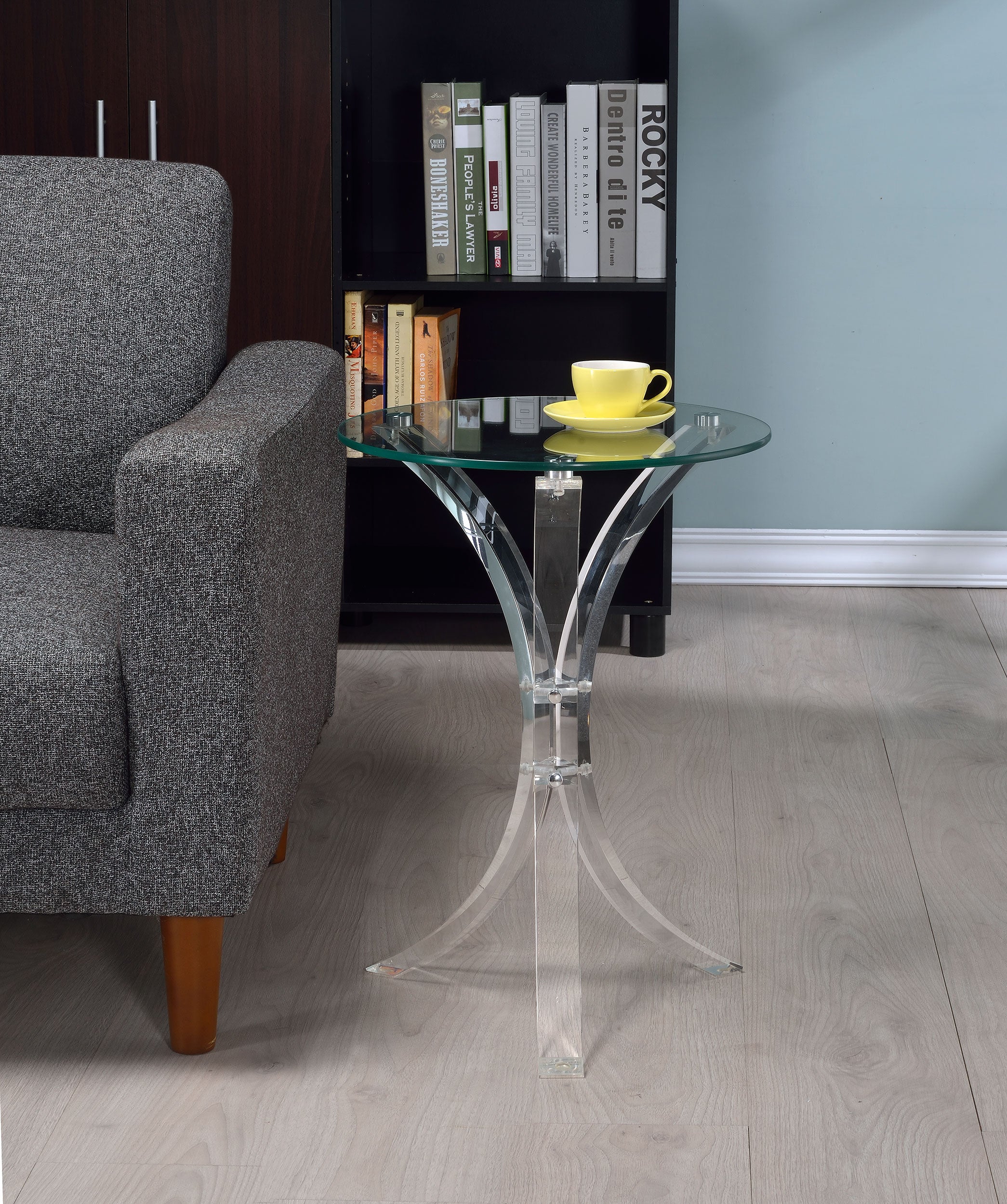 Laning Round Glass Top Acrylic Side Table Clear — view 2