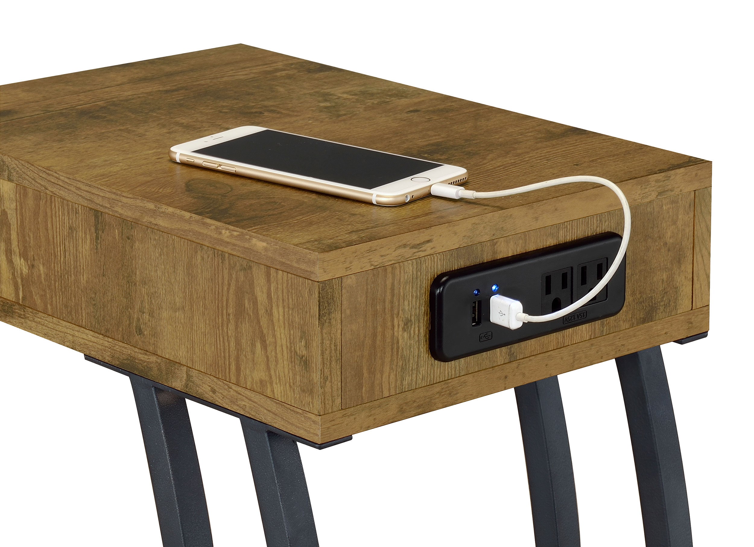 Troy 1-drawer C-Shaped Side Table Power Outlet Rustic Nutmeg — view 3