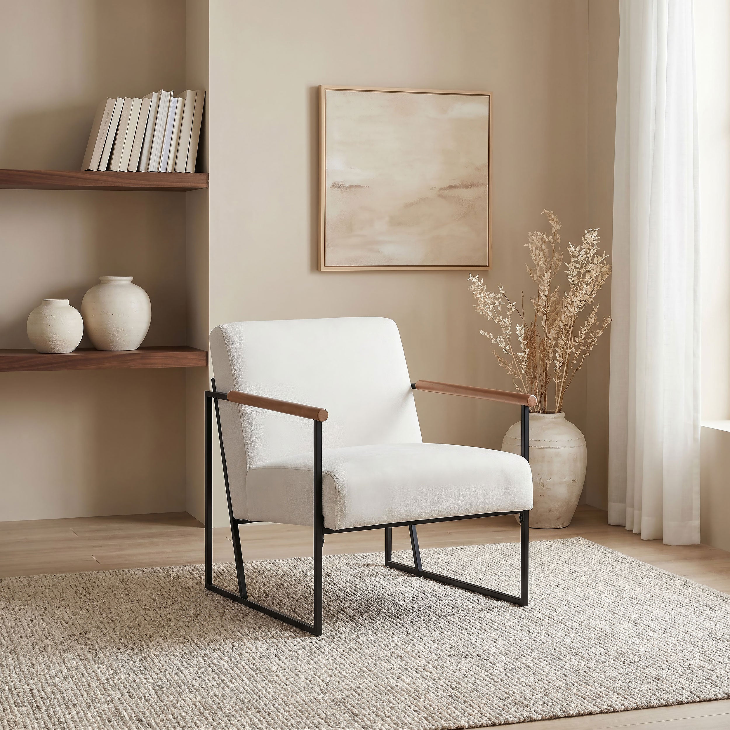 Monsen Fabric Upholstered Metal Frame Accent Chair Ivory — view 2