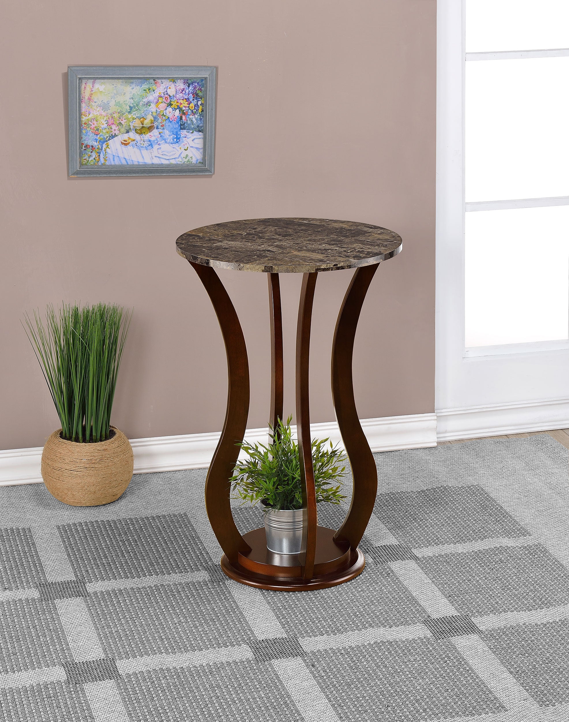 Elton Round Faux Marble Top Plant Stand Brown — view 2