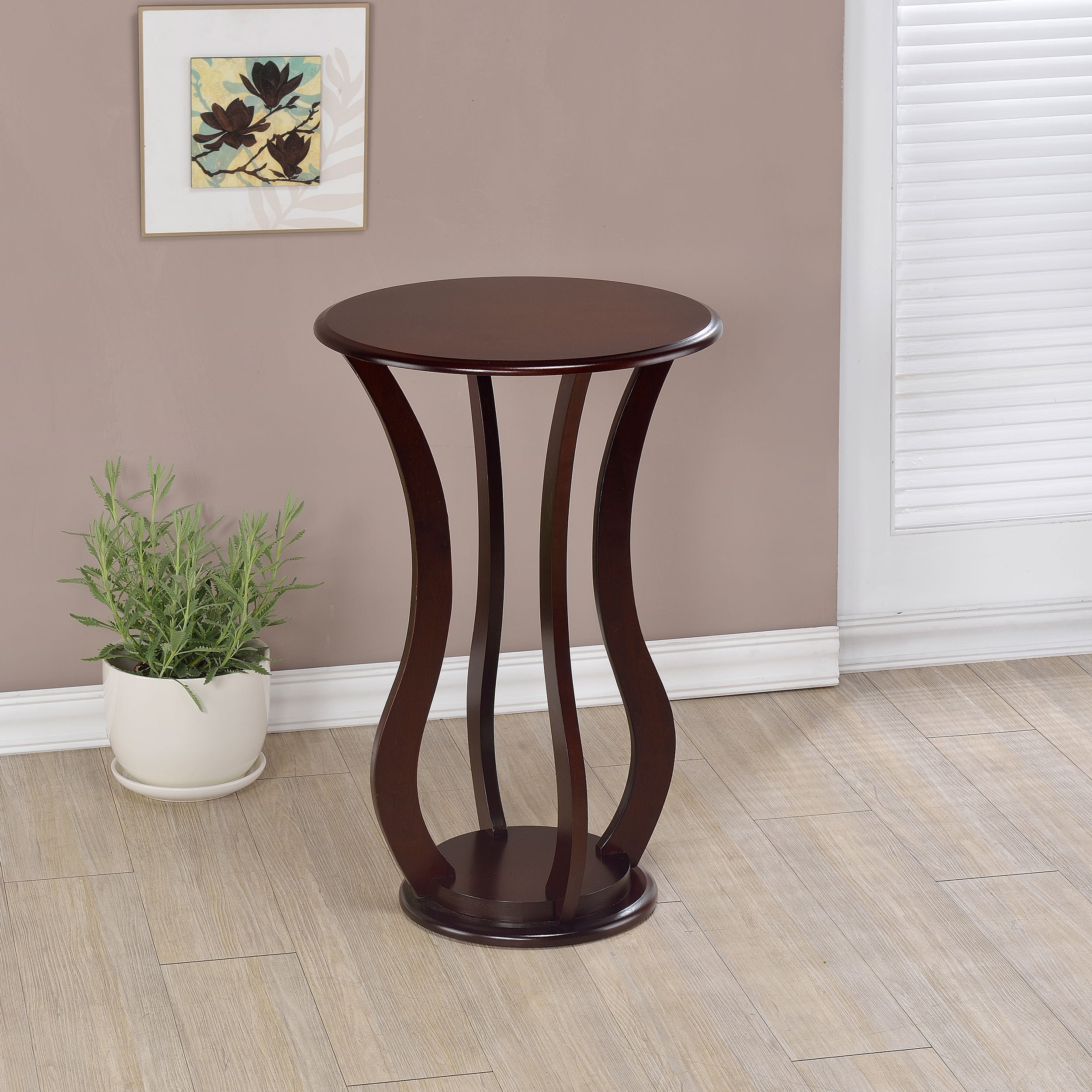 Elton Round Wood Top Accent Plant Stand Cherry — view 2