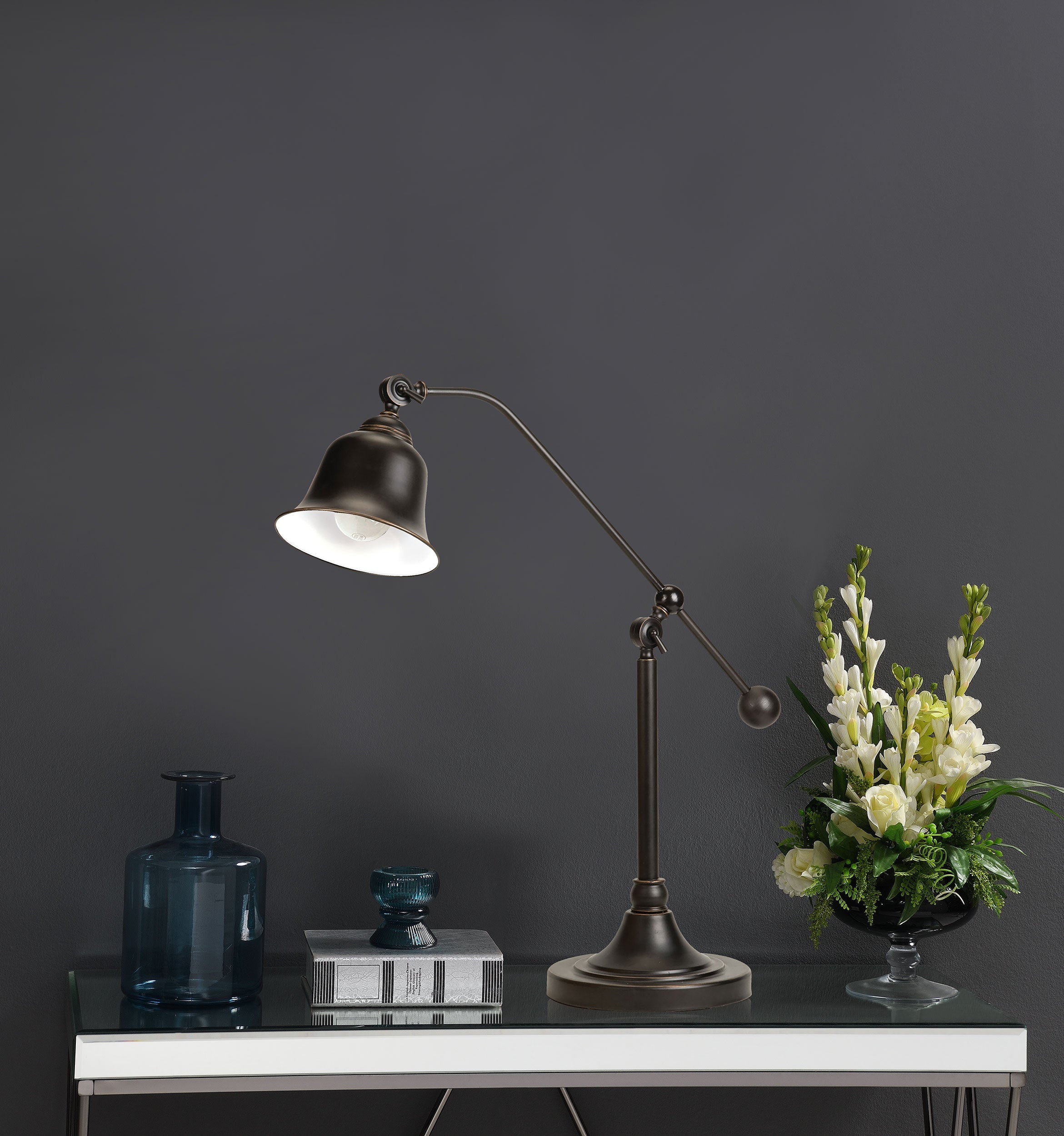 Eduardo 25-inch Bell Down Bridge Table Lamp Dark Bronze — view 2