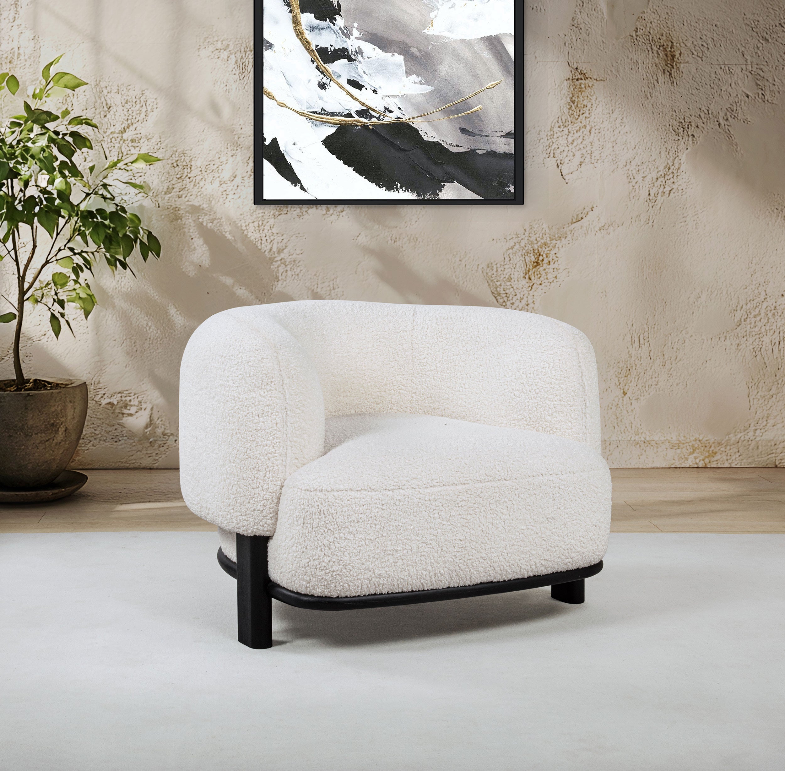 Lawler Upholstered Barrel Back Accent Chair Ivory and Black — view 2