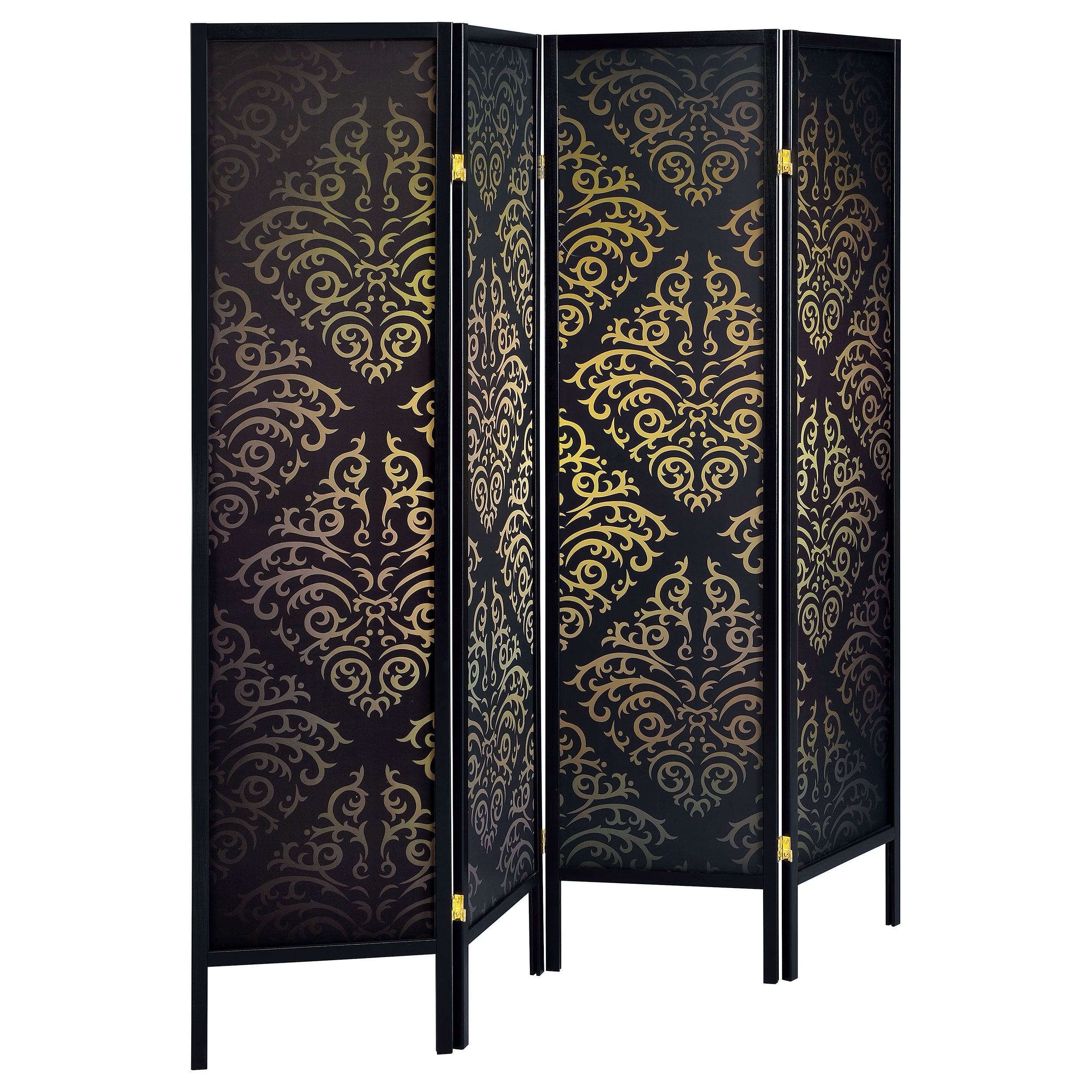 Haidera 4-Panel Room Divider Folding Screen Black Damask — view 1