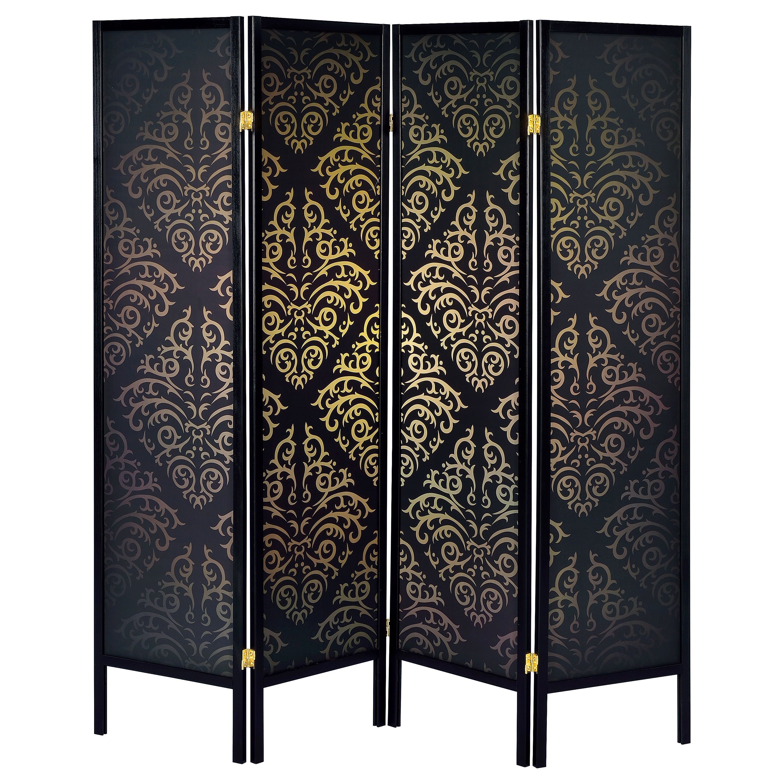 Haidera 4-Panel Room Divider Folding Screen Black Damask — view 3