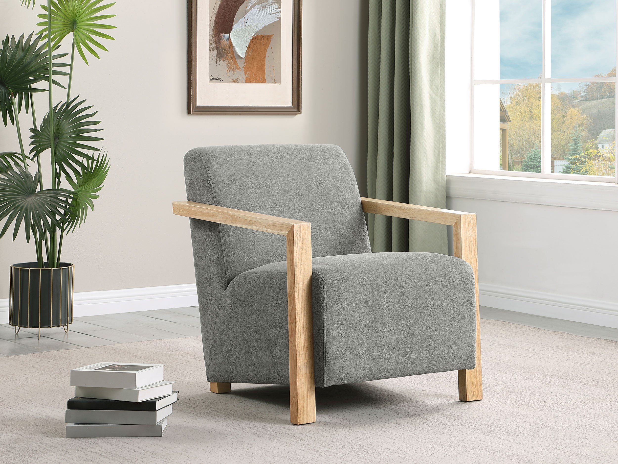 Diego Upholstered Accent Arm Chair with Wood Arms Grey — view 2
