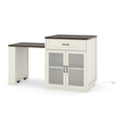 Extendable Kitchen Island With Slide Out Table And Storage Racks For 2 - 6 Person, Power Outlet, Bar, Prep Station - Creamy White / Walnut