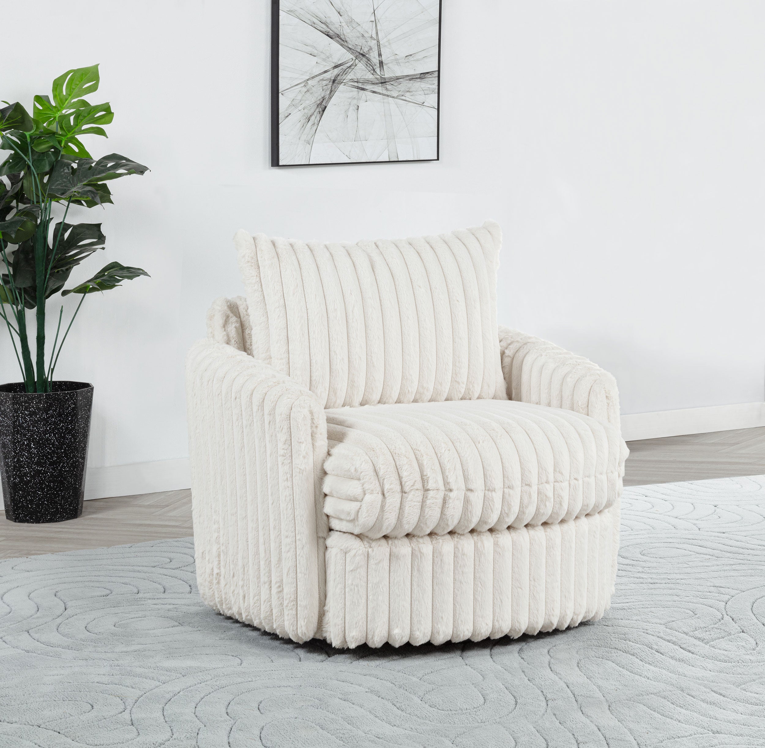Sarco Corduroy Upholstered Swivel Accent Arm Chair Ivory — view 2