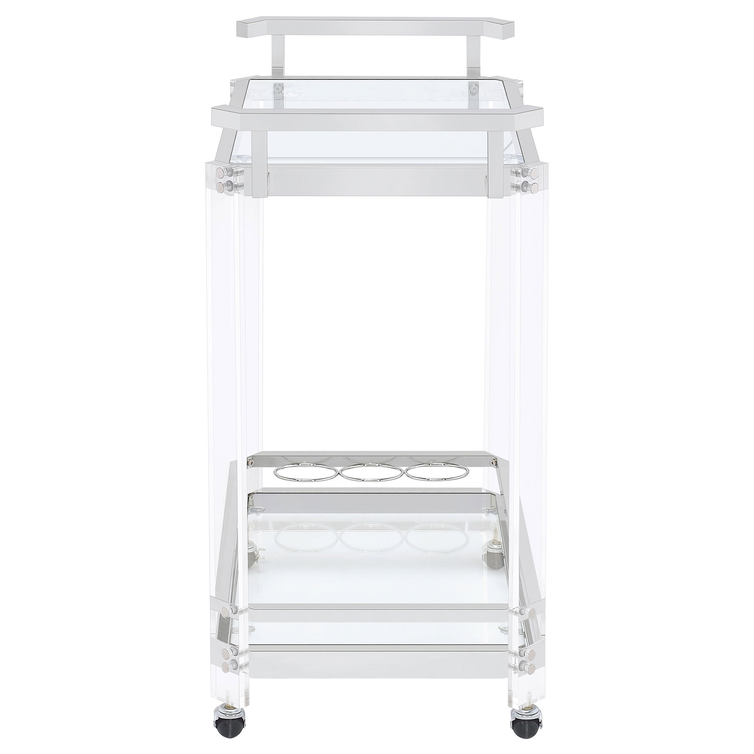 Jefferson 2-tier Glass Shelf Acrylic Bar Cart Chrome — view 3