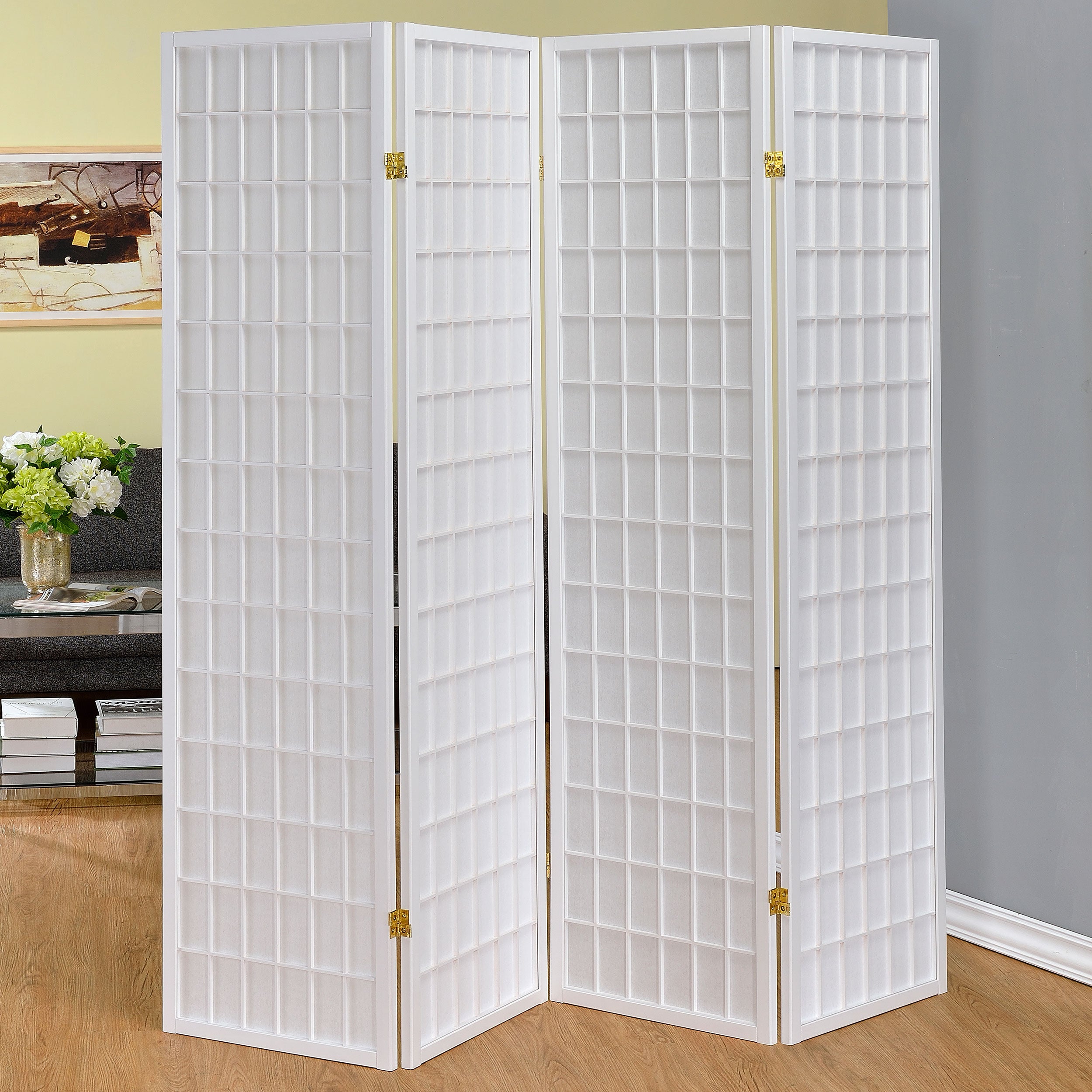 Roberto 4-Panel Room Divider Folding Shoji Screen White — view 2