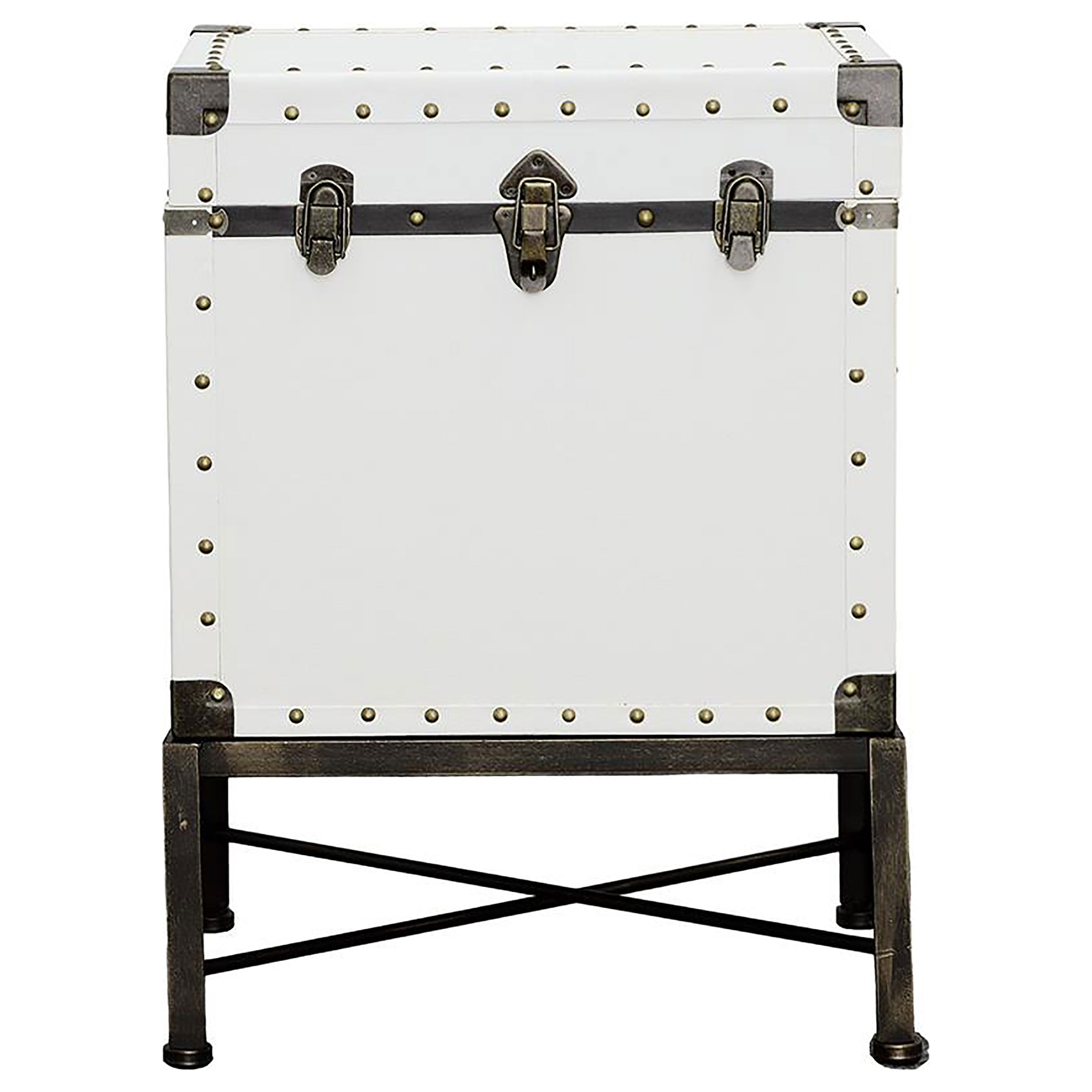 Nancy Upholstered Vintage Side Table Storage Trunk White — view 3
