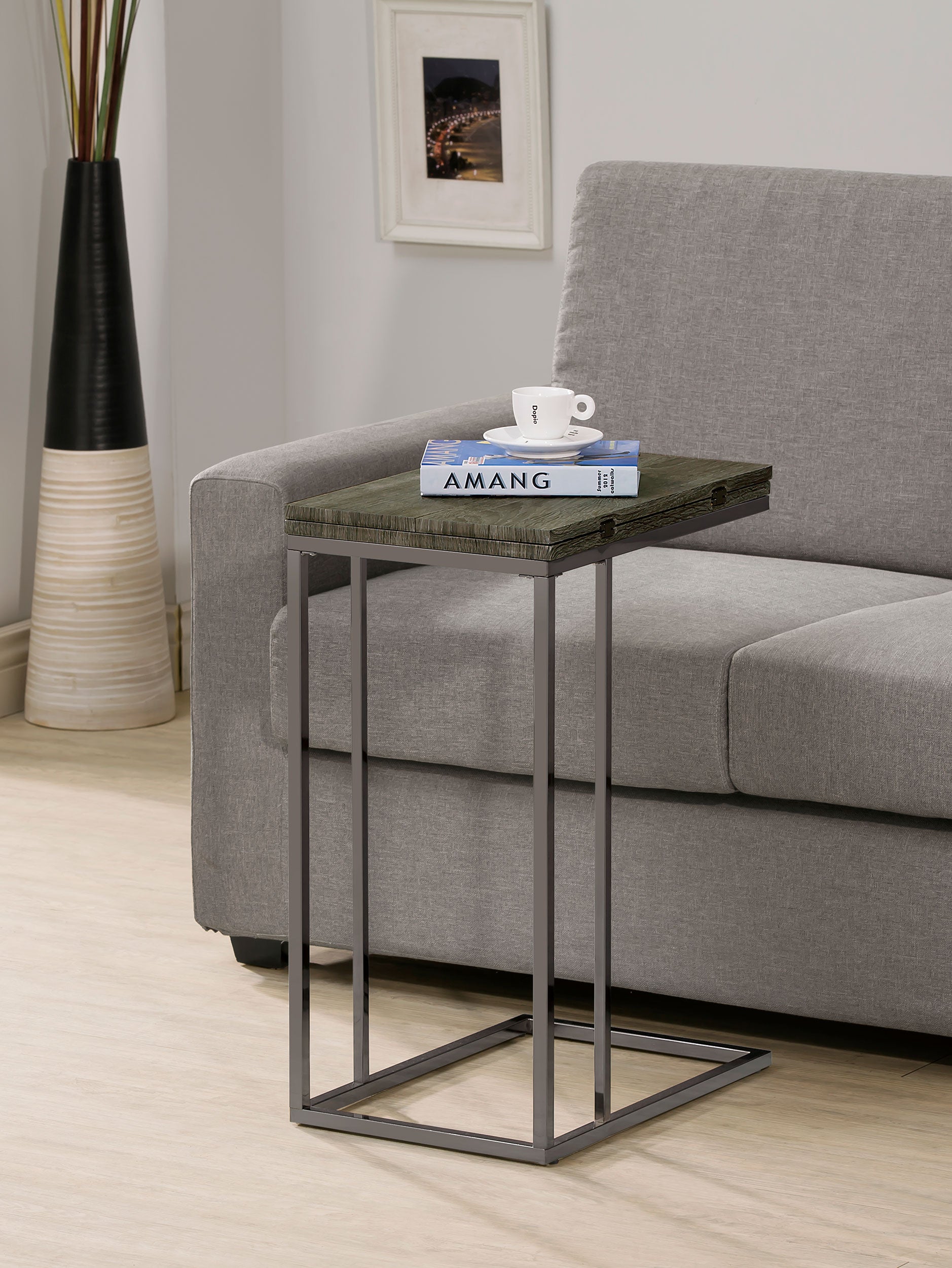 Pedro Expandable C-Shaped Sofa Side Table Weathered Grey — view 2