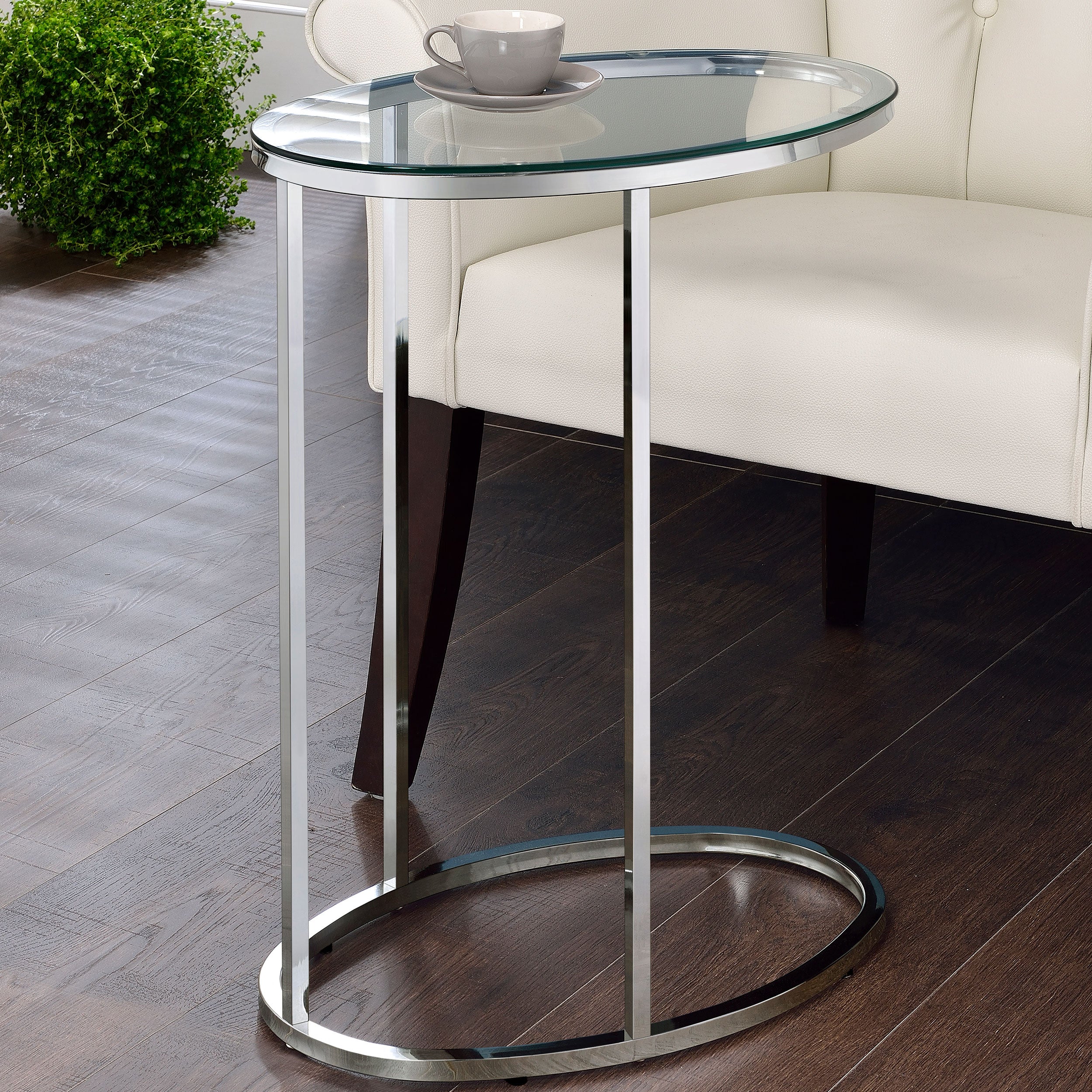 Kyle Oval Glass Top C-Shaped Sofa Side Table Chrome — view 2